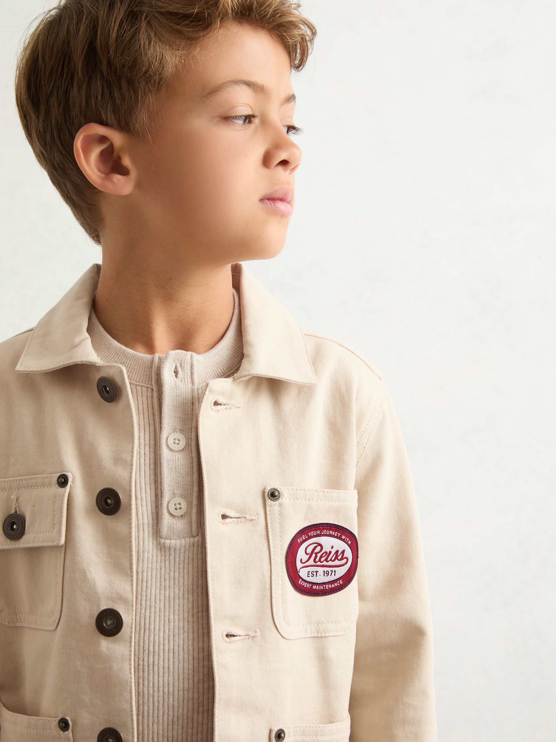 3-9 yrs Denim Motor Cars Overshirt in Off White - Image 4 of 5