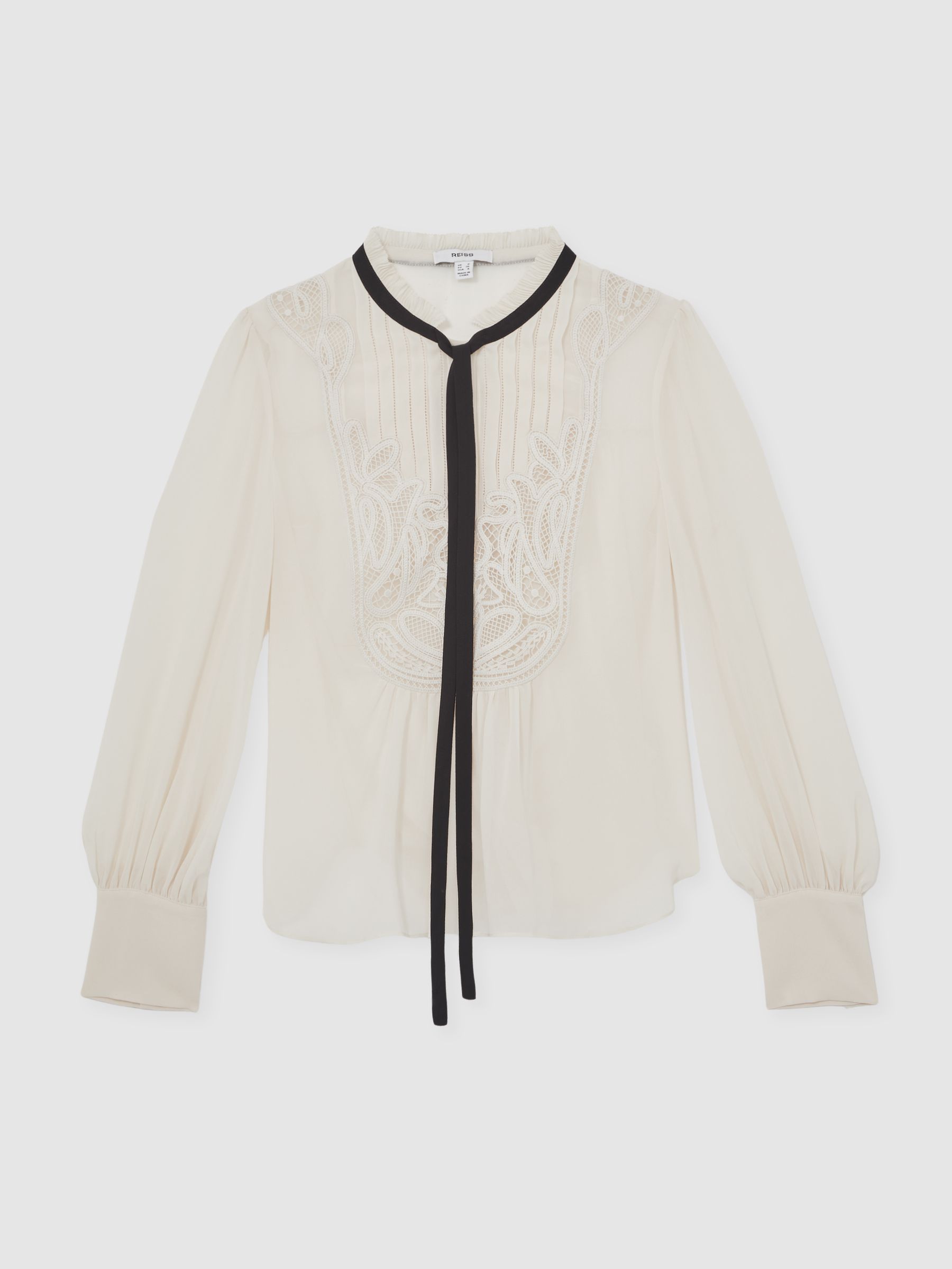 Lace-Embroidered Tie-Neck Shirt in Cream - Image 2 of 6