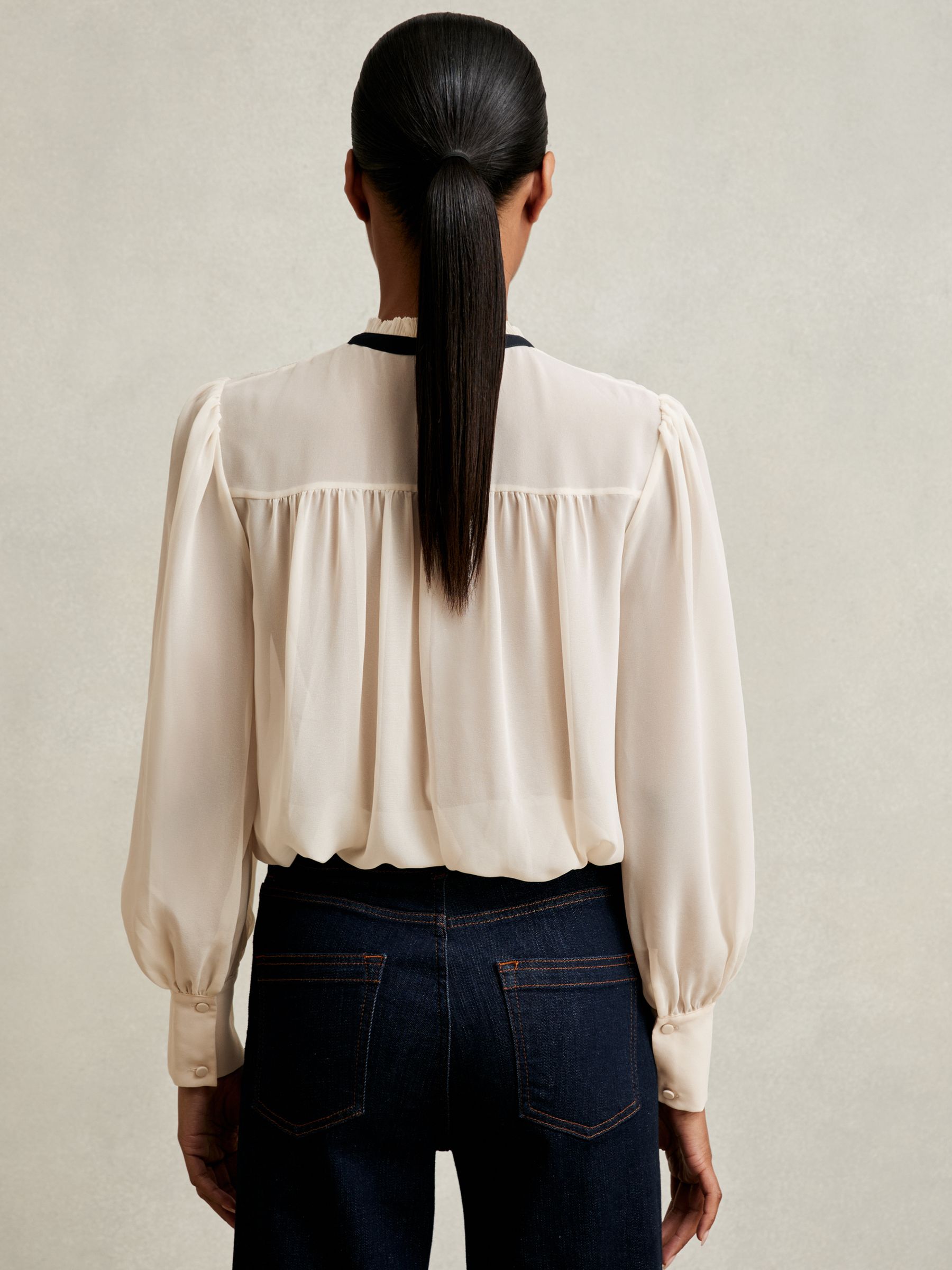 Lace-Embroidered Tie-Neck Shirt in Cream - image 5