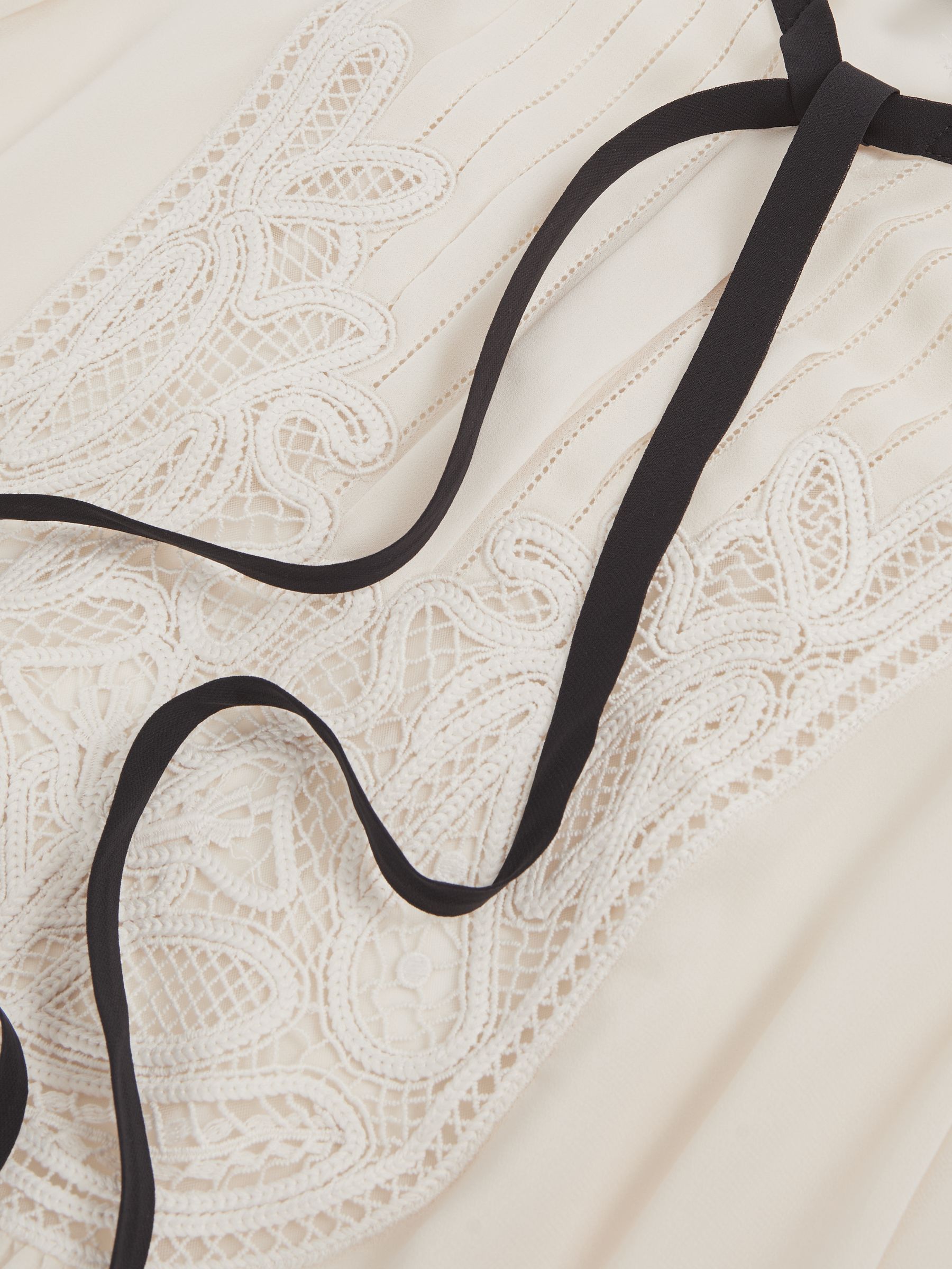 Lace-Embroidered Tie-Neck Shirt in Cream - Image 6 of 6