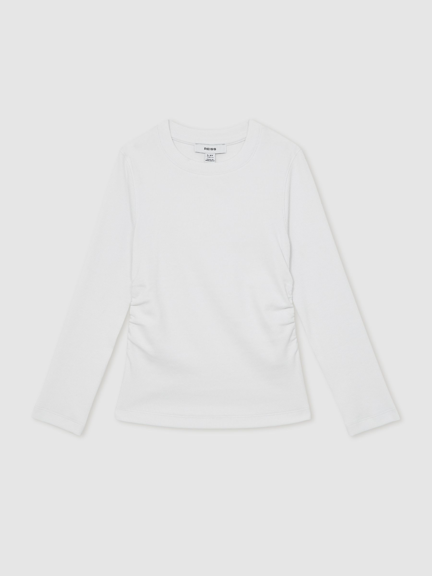 4-9 yrs Cotton Ruched Long-Sleeve T-Shirt with Stretch in Ivory - Image 2 of 4