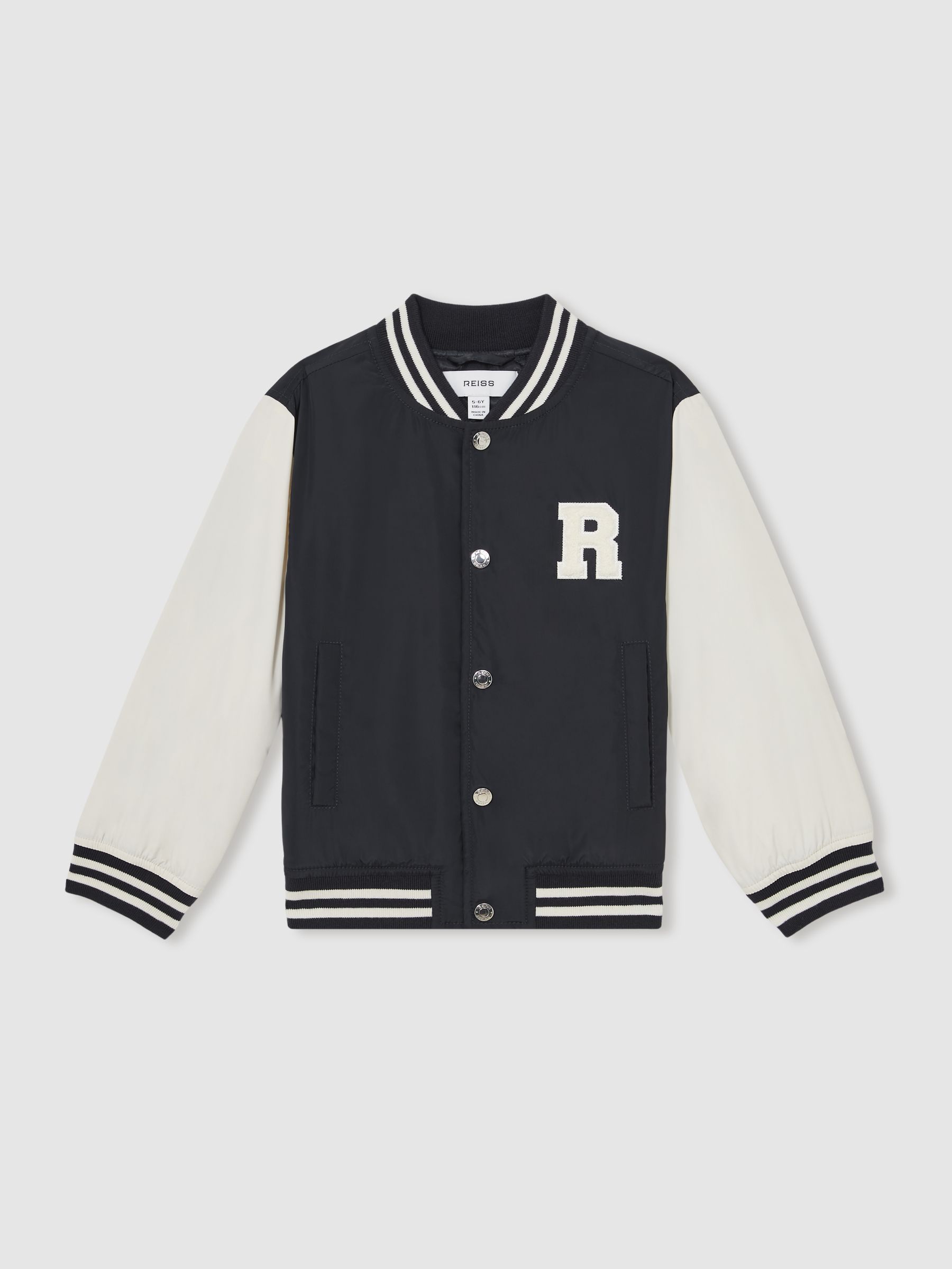 3-9 yrs Colour-Block Varsity Bomber Jacket in Navy/ Off White - Image 2 of 4