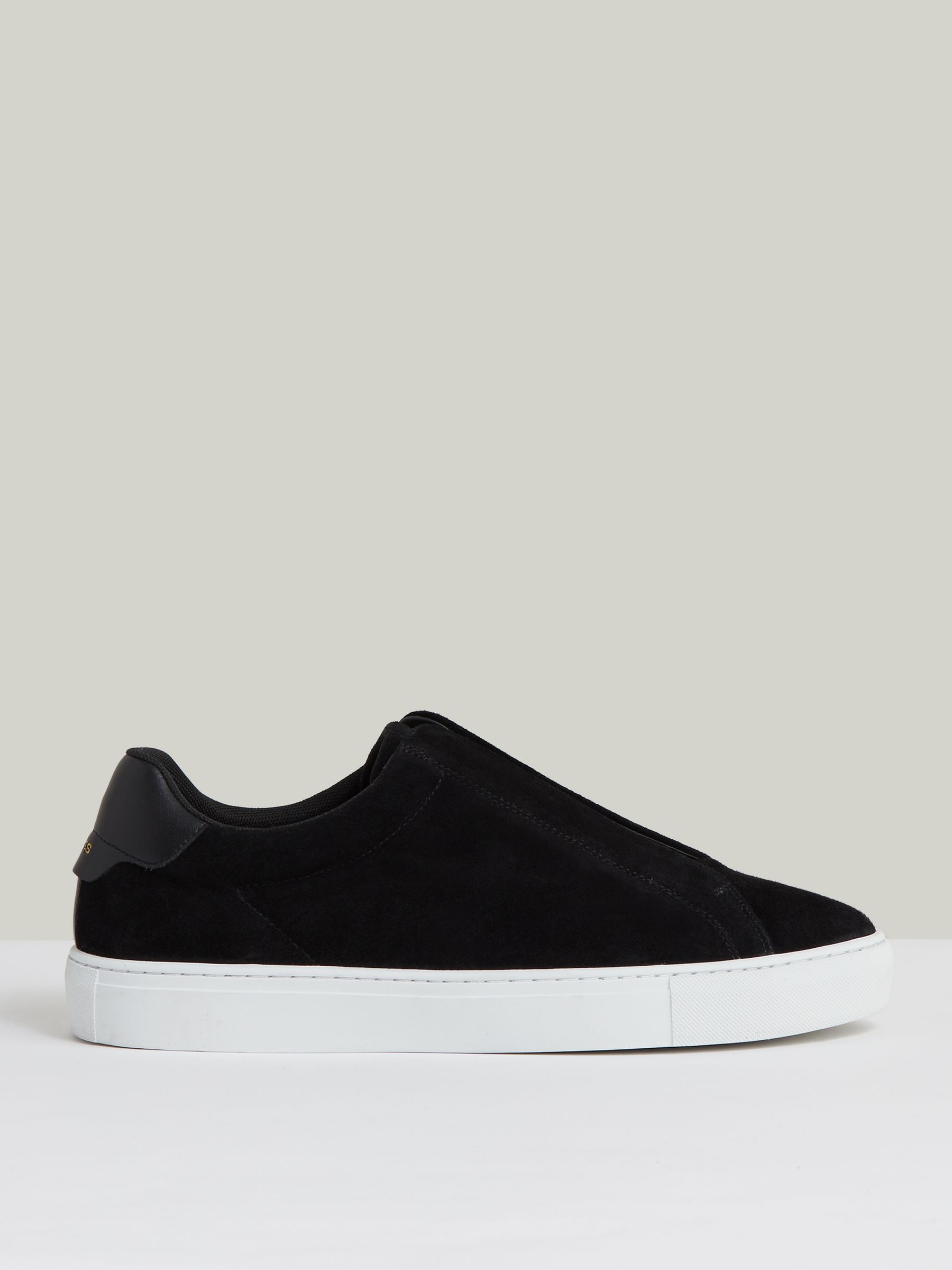 Suede Slip-On Elasticated Trainers in Black - Image 1 of 6 Suede Slip-On Elasticated Trainers in Black - Image 1 of 6
