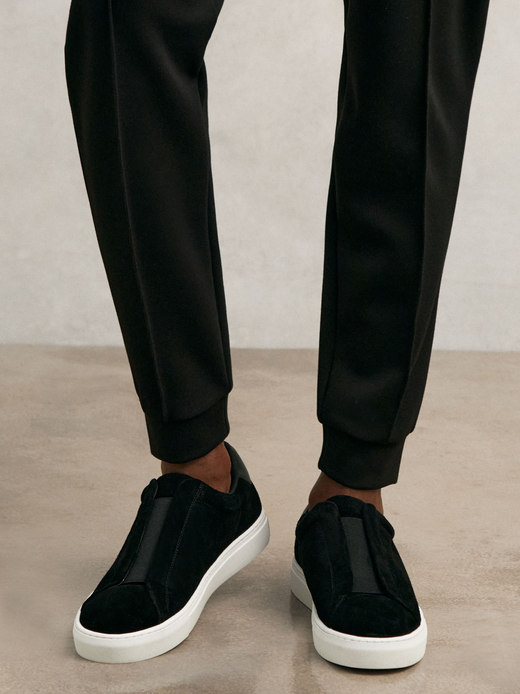 Suede Slip-On Elasticated Trainers in Black - Image 3 of 6
