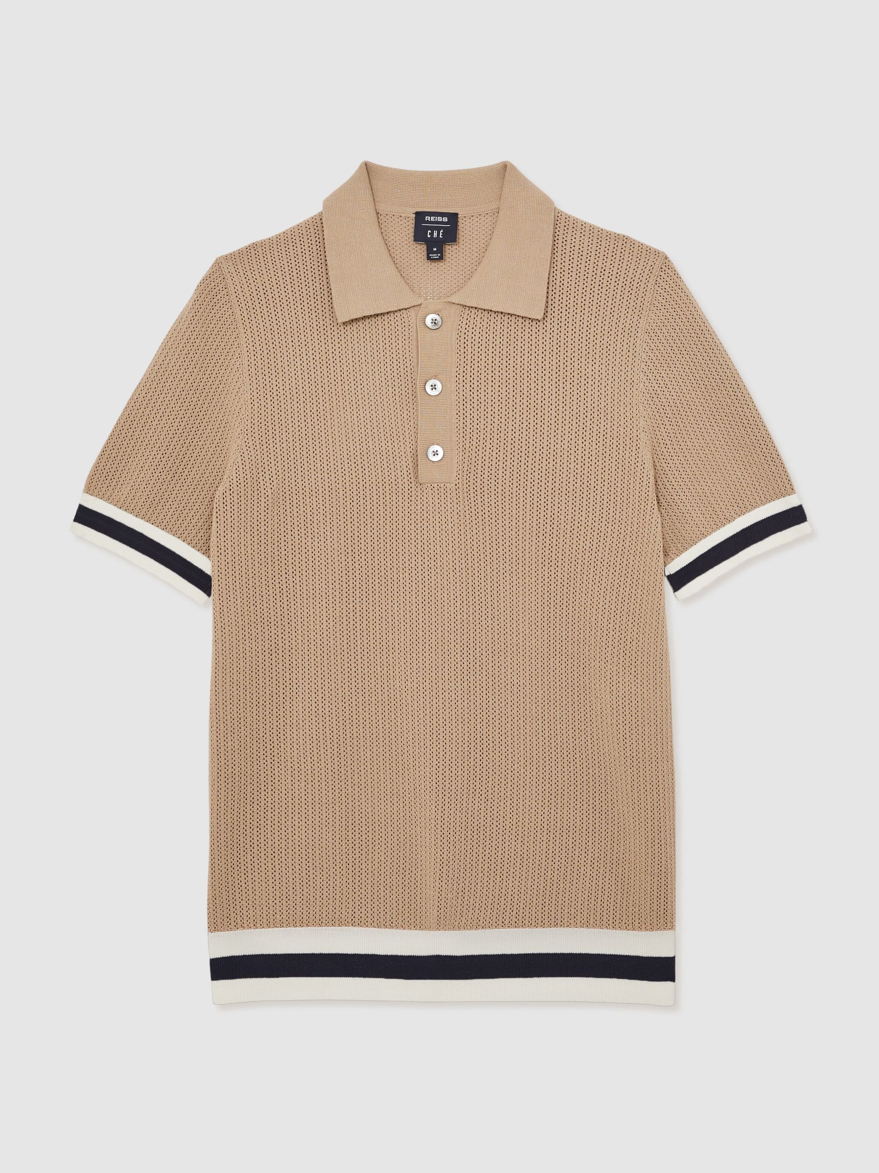 Reiss | Ché Cotton Knit Polo Shirt in Camel Brown - Image 2 of 7