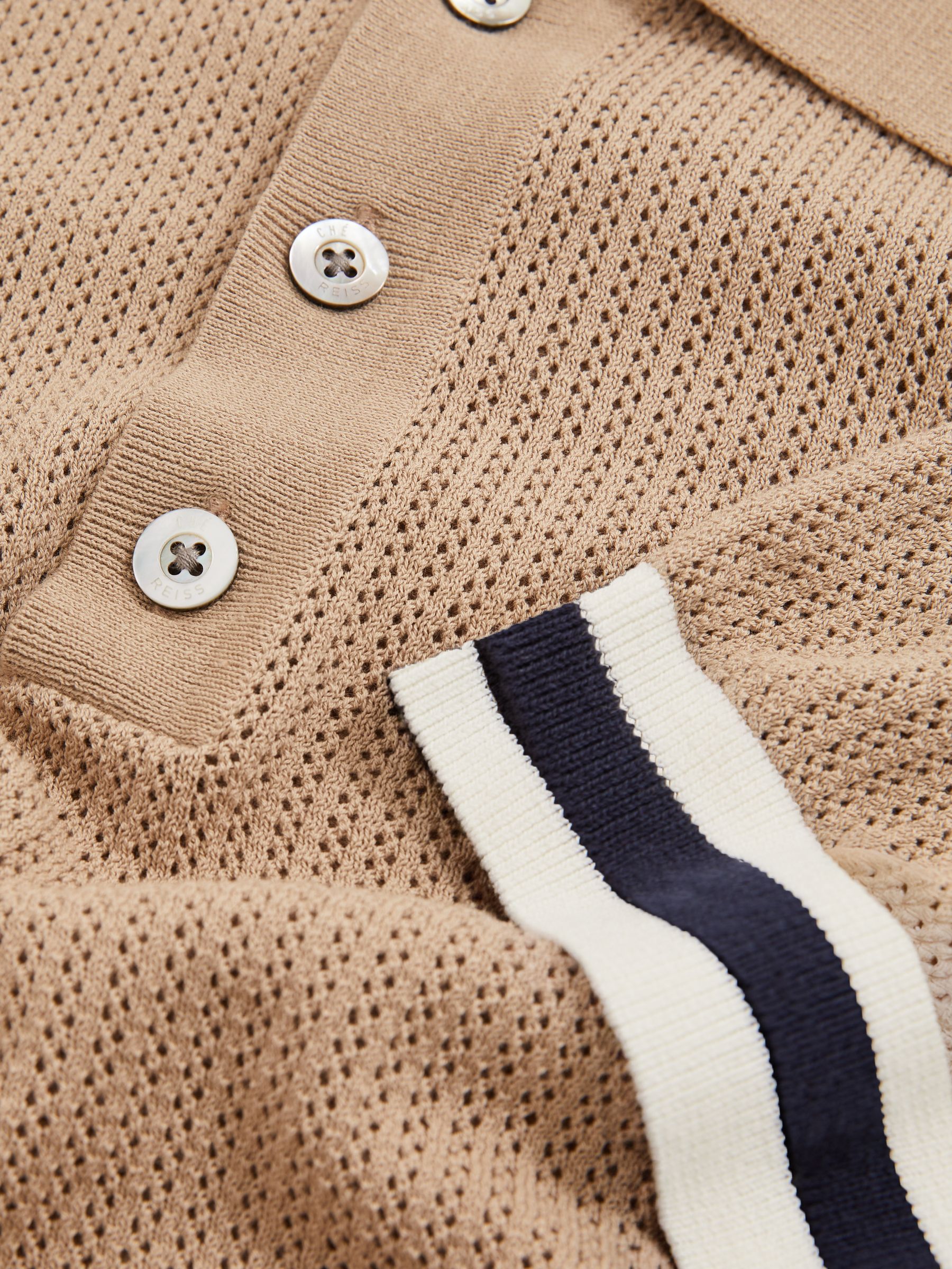 Reiss | Ché Cotton Knit Polo Shirt in Camel Brown - Image 7 of 7