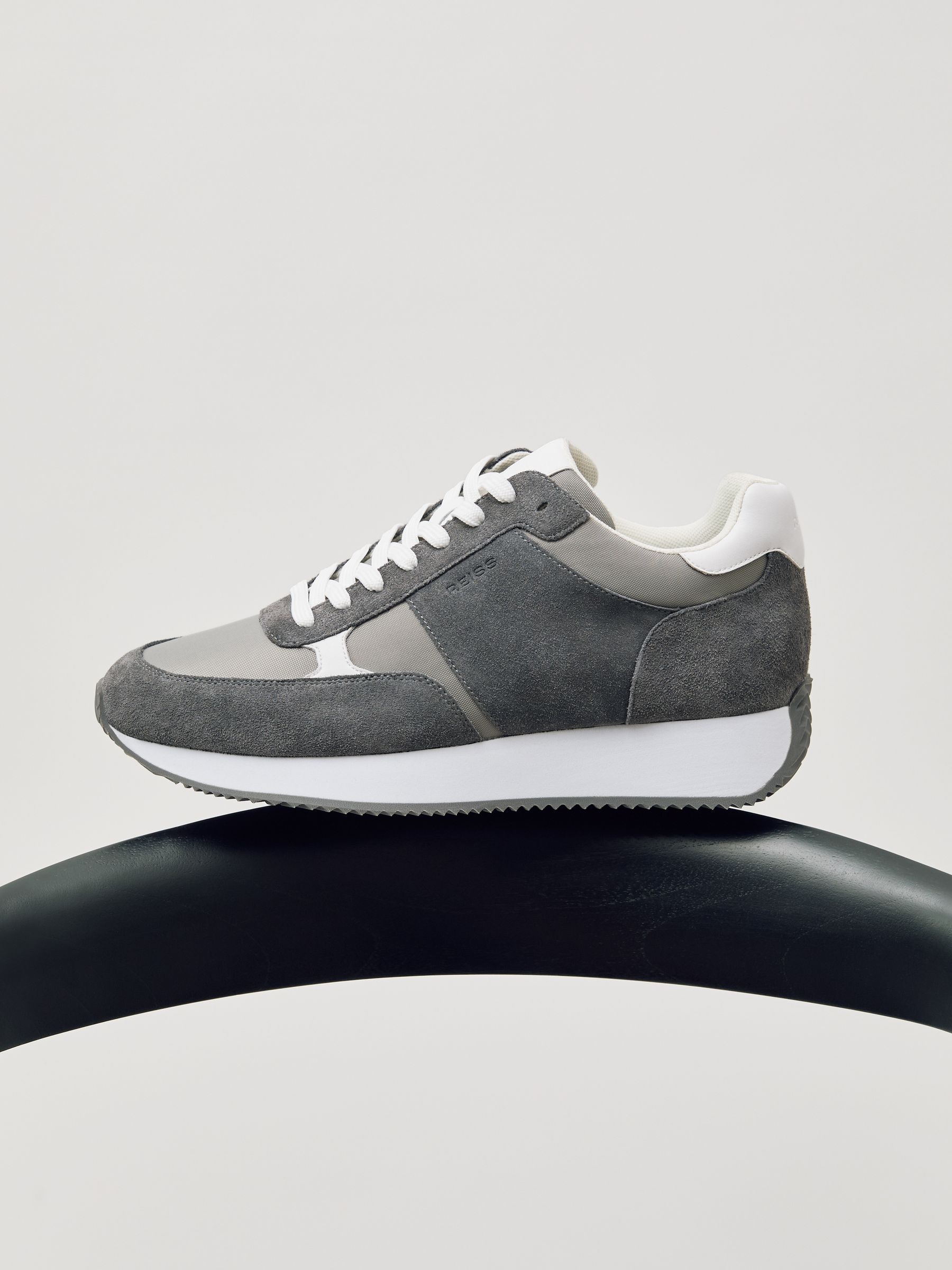 Suede Lace-Up Running Trainers in Graphite Grey - Image 3 of 9