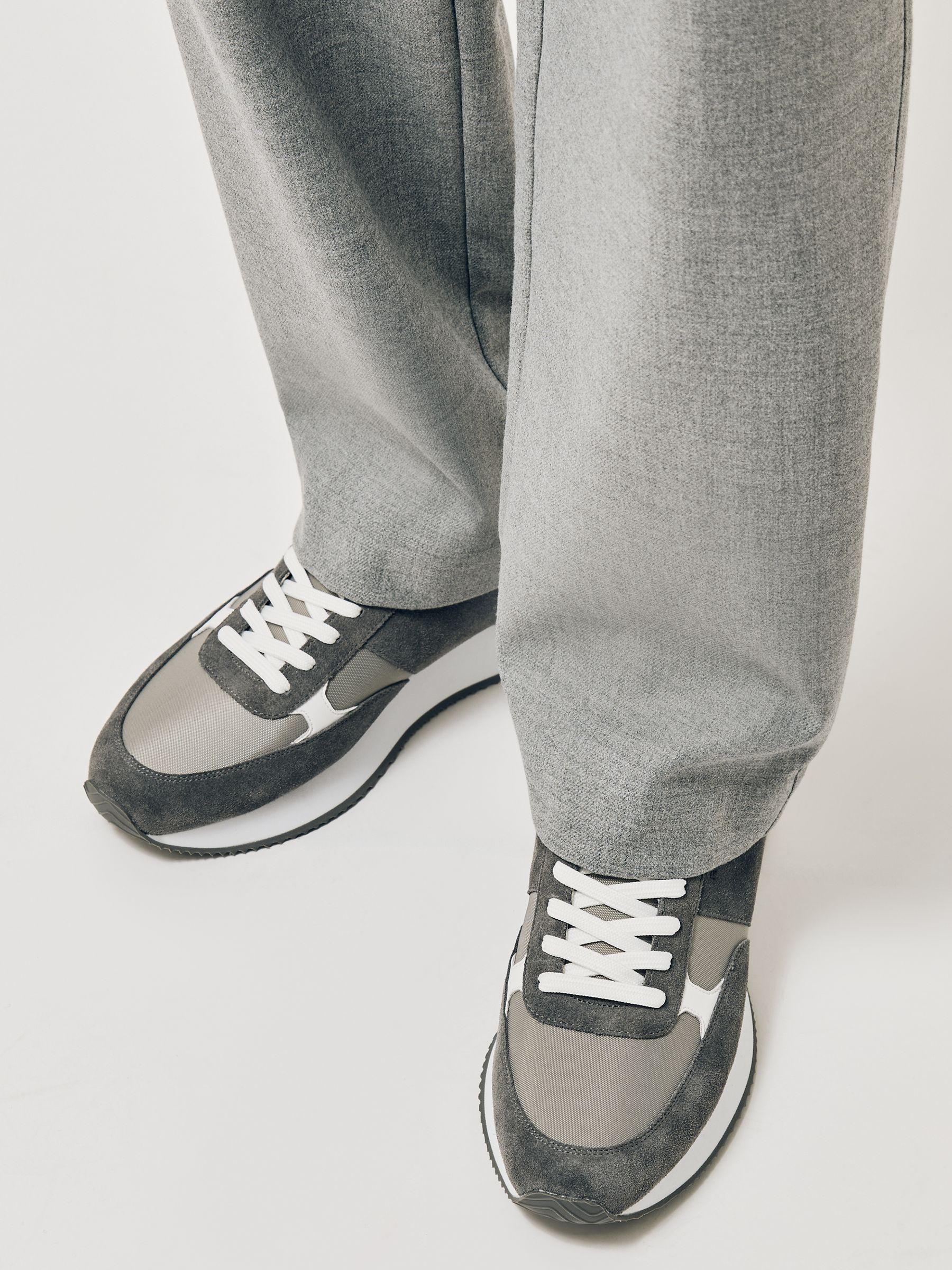 Suede Lace-Up Running Trainers in Graphite Grey - Image 4 of 9
