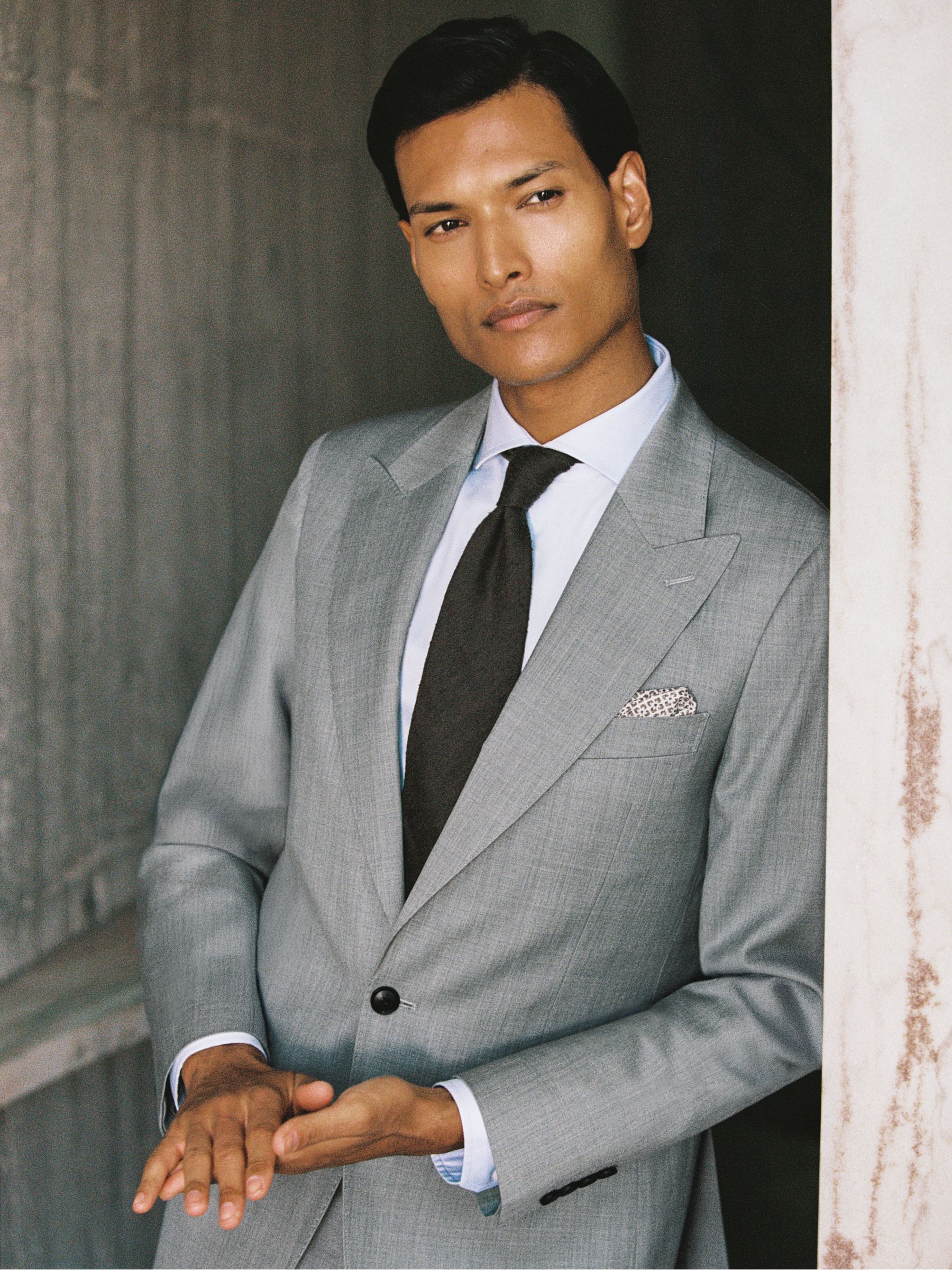 Slim-Fit Wool Single Breasted Suit Blazer in Mid Grey - Image 1 of 11