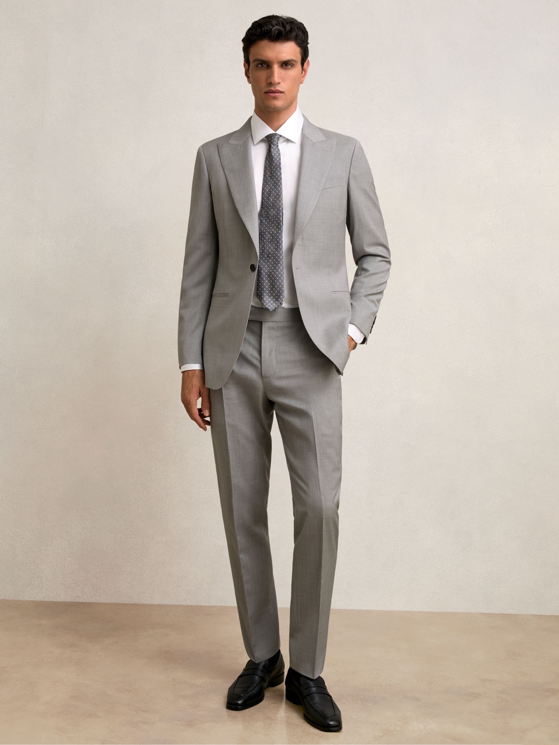 Slim-Fit Wool Single Breasted Suit Blazer in Mid Grey - Image 4 of 11