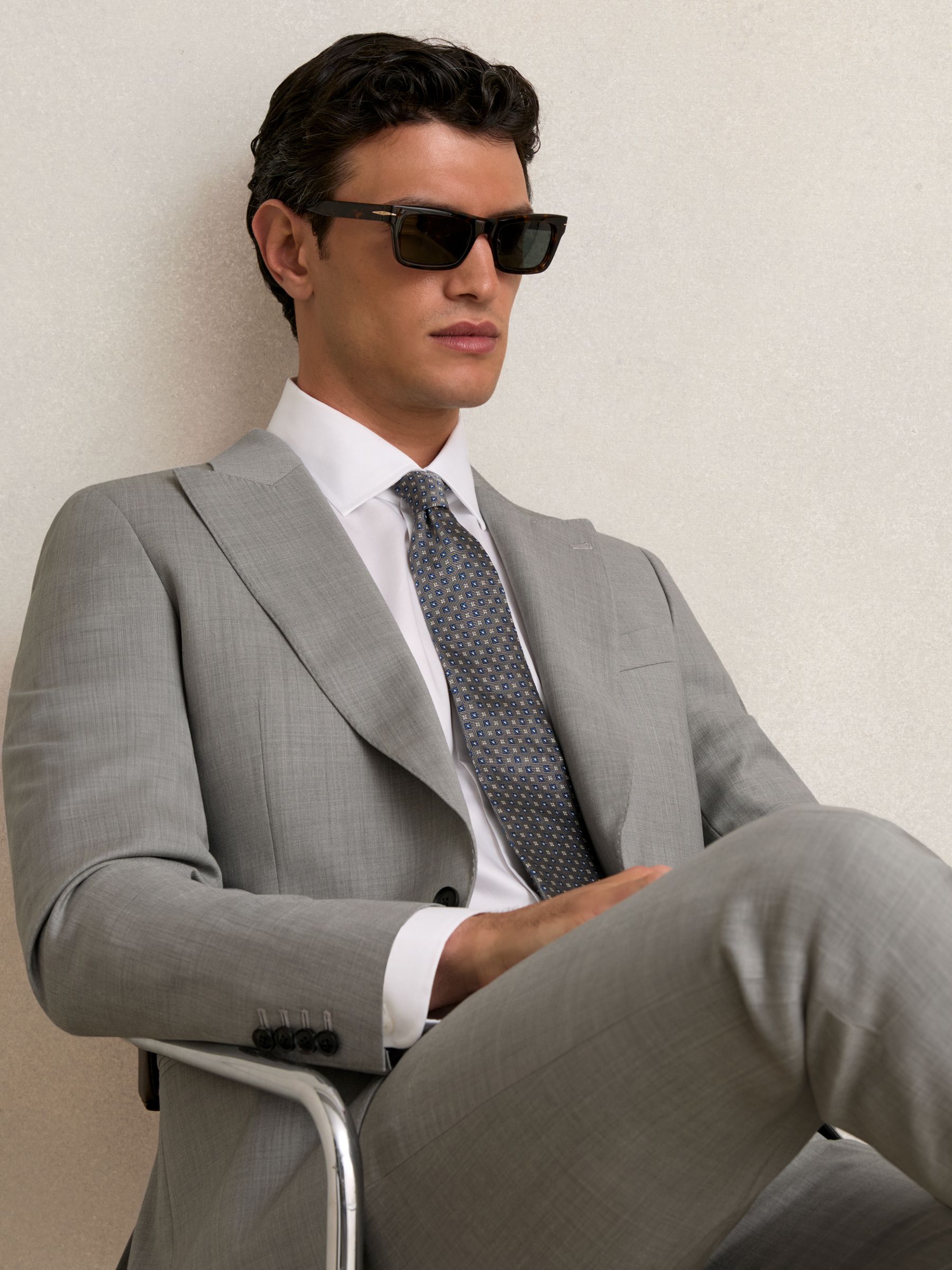 Slim-Fit Wool Single Breasted Suit Blazer in Mid Grey - Image 7 of 11