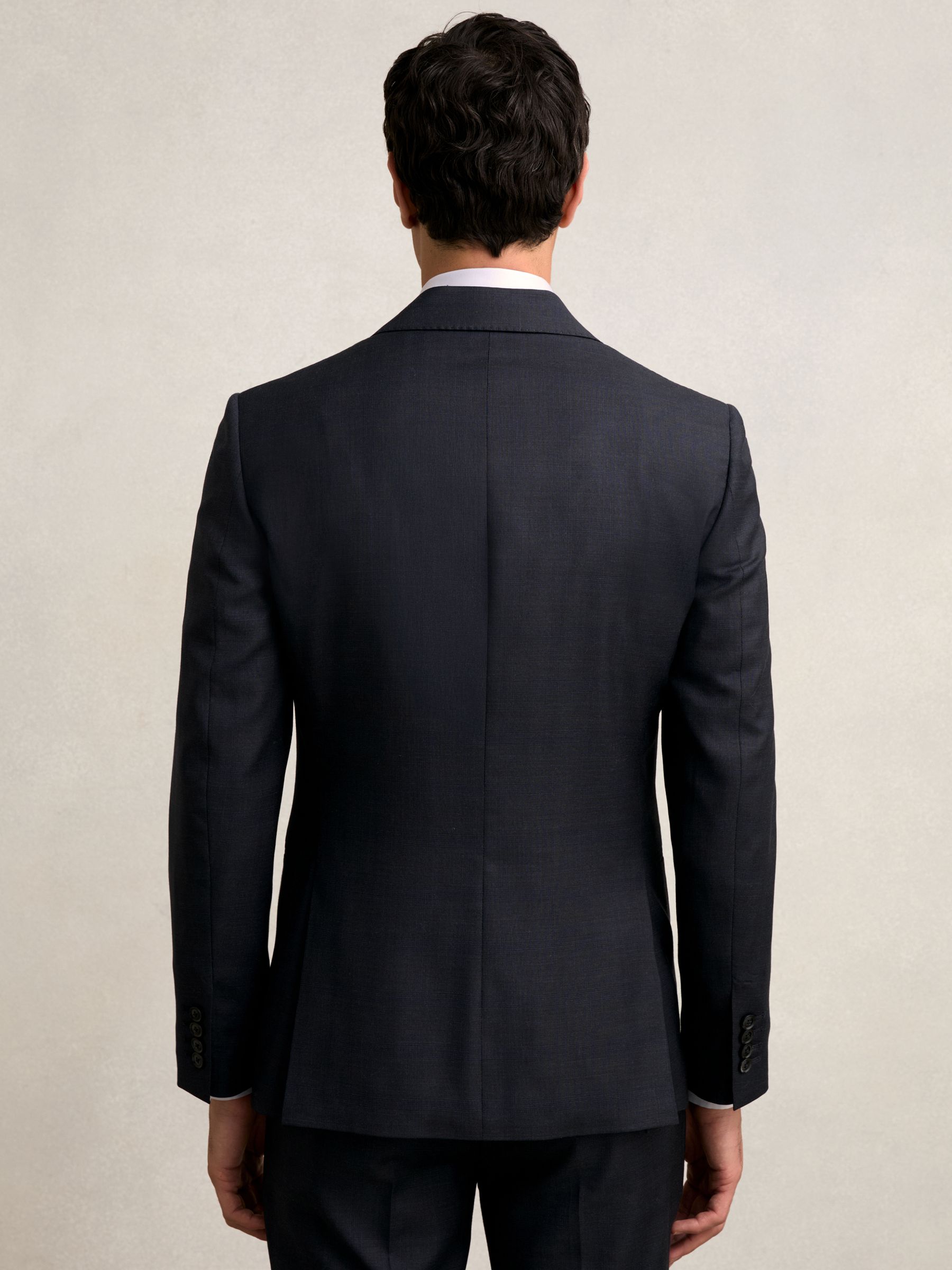 Slim-Fit Wool Single Breasted Check Suit Blazer in Navy - Image 5 of 7