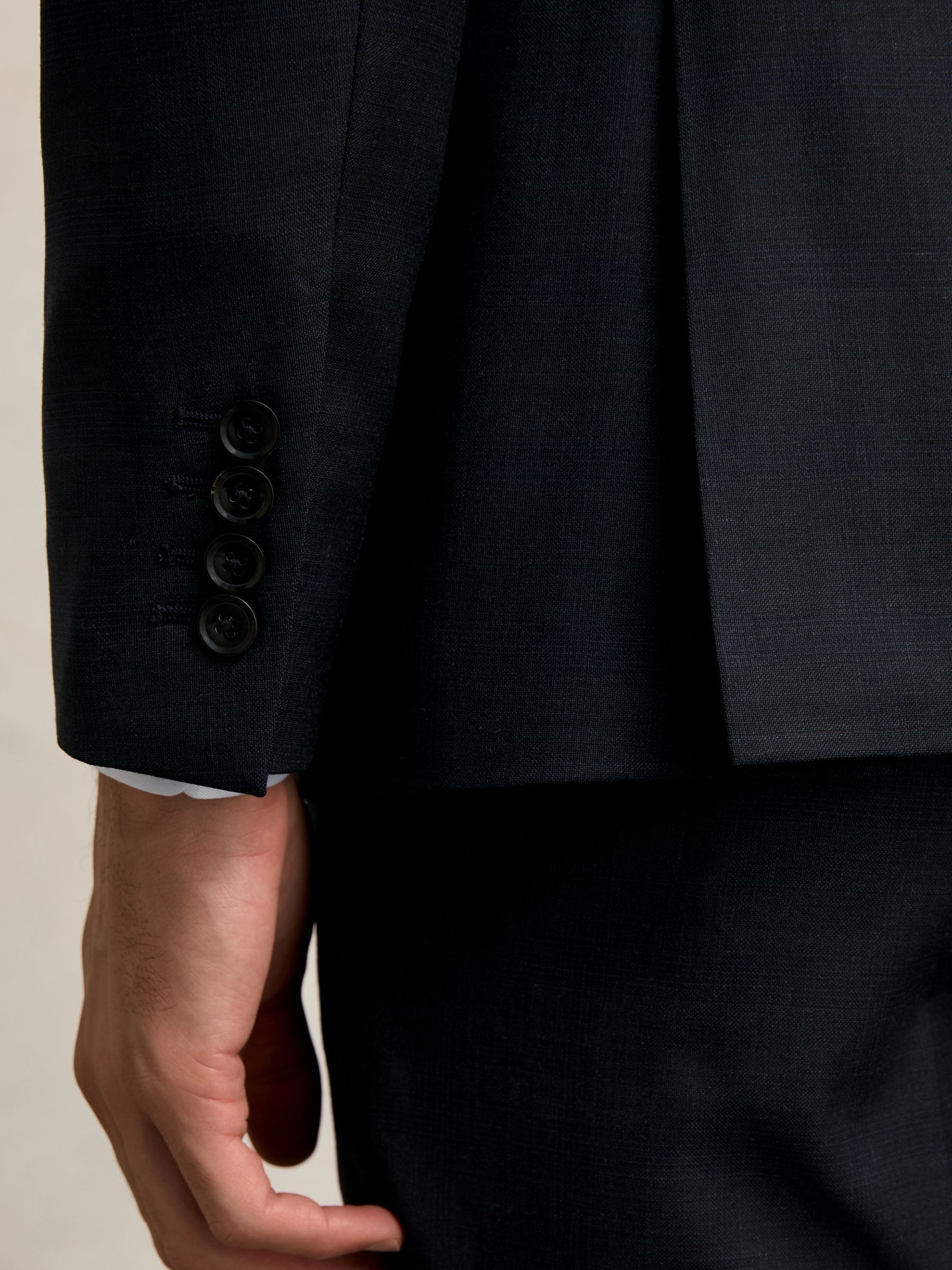 Slim-Fit Wool Single Breasted Check Suit Blazer in Navy - Image 6 of 7