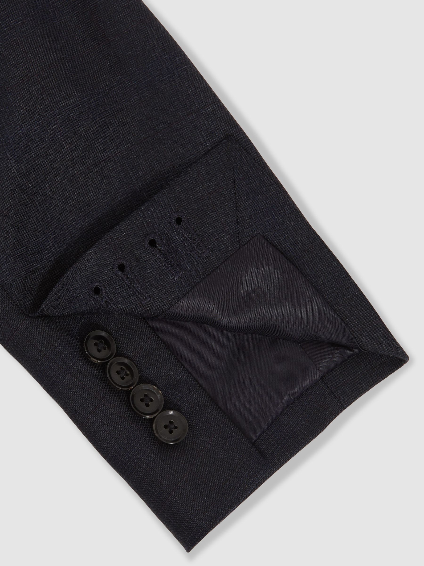 Slim-Fit Wool Single Breasted Check Suit Blazer in Navy - Image 7 of 7