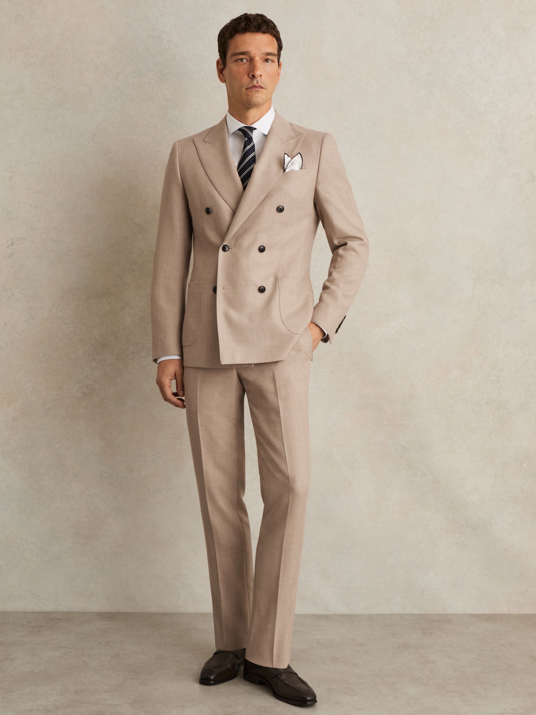 Slim-Fit Wool-Blend Double-Breasted Suit Blazer in Oatmeal Brown - Image 1 of 8 Slim-Fit Wool-Blend Double-Breasted Suit Blazer in Oatmeal Brown - Image 1 of 8