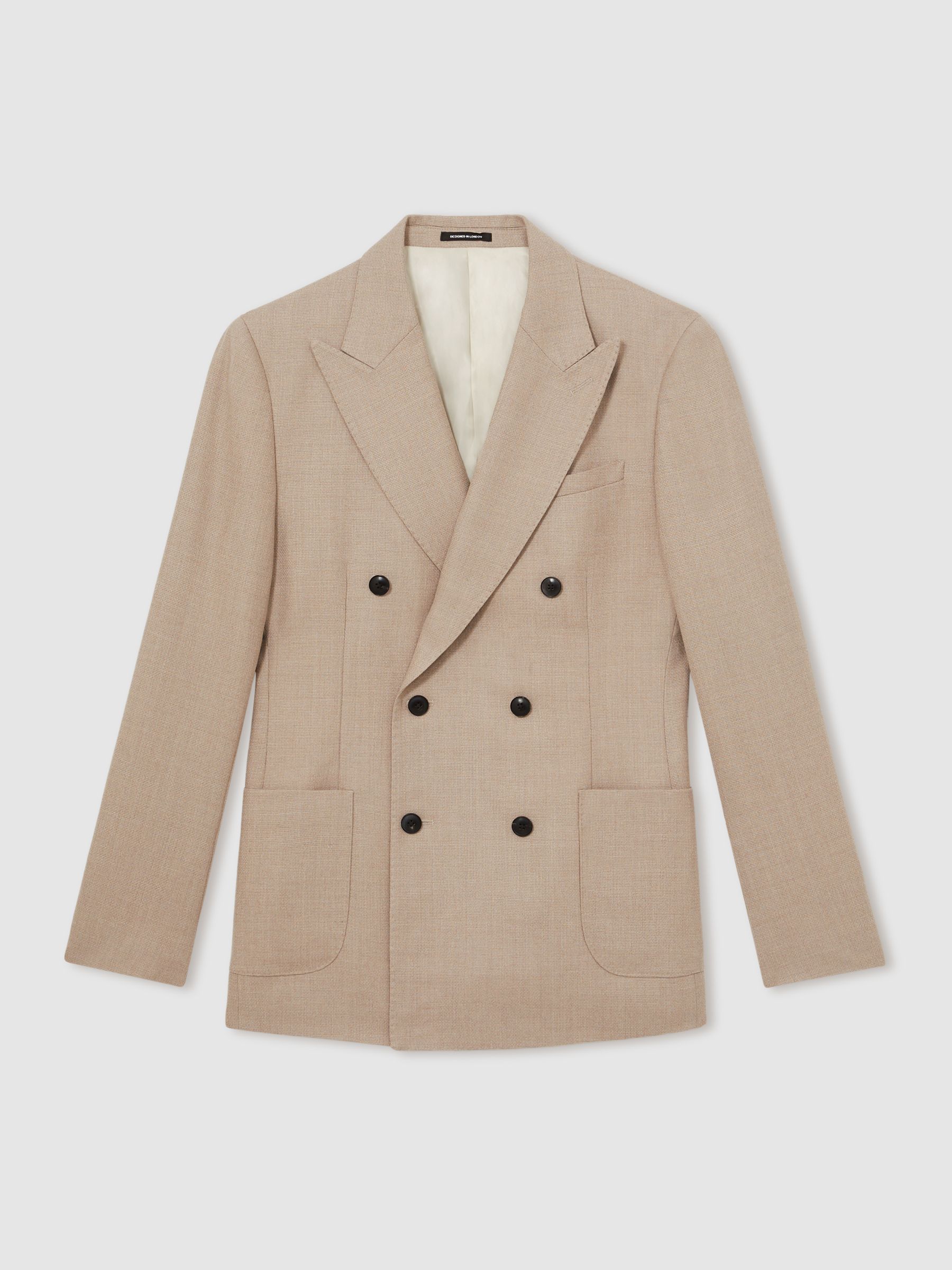 Slim-Fit Wool-Blend Double-Breasted Suit Blazer in Oatmeal Brown - Image 2 of 8