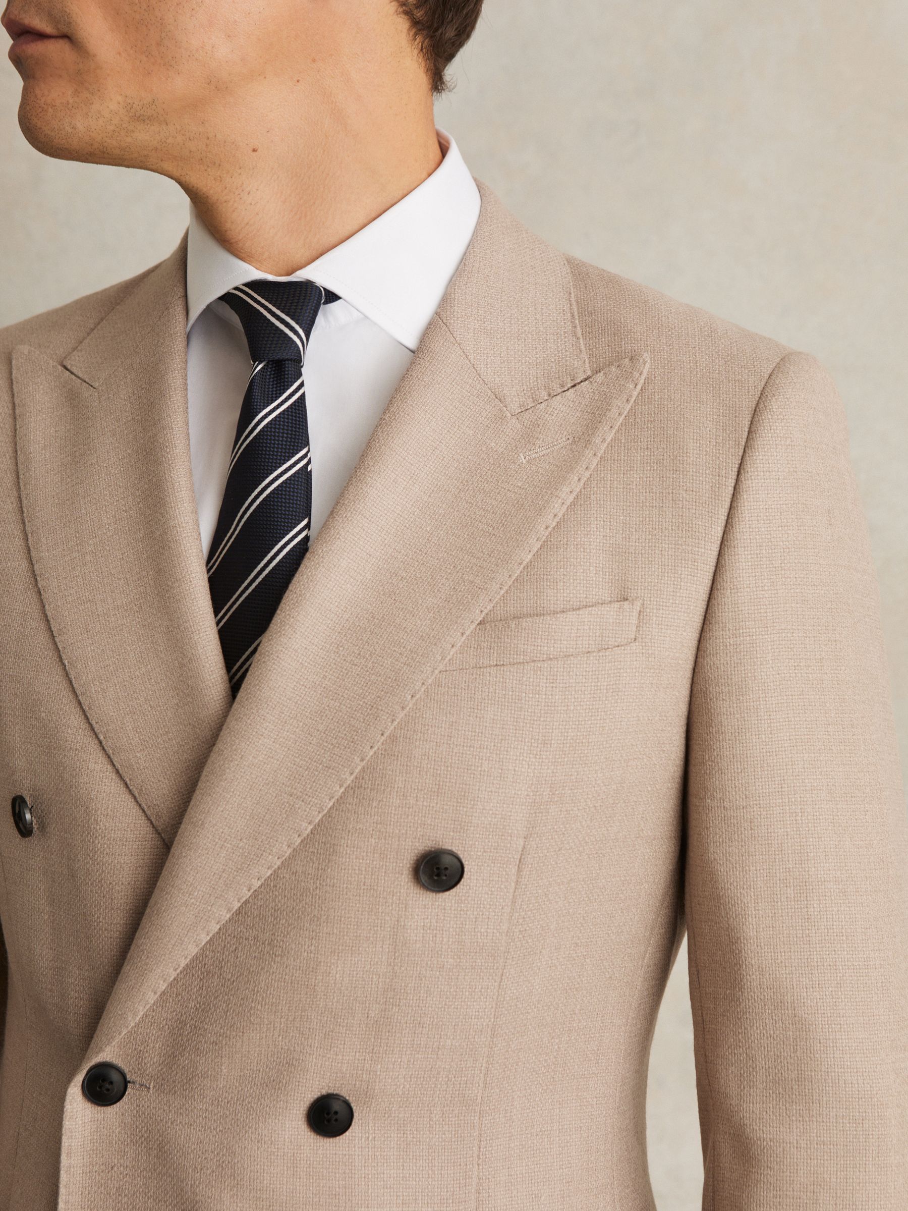 Slim-Fit Wool-Blend Double-Breasted Suit Blazer in Oatmeal Brown - Image 3 of 8