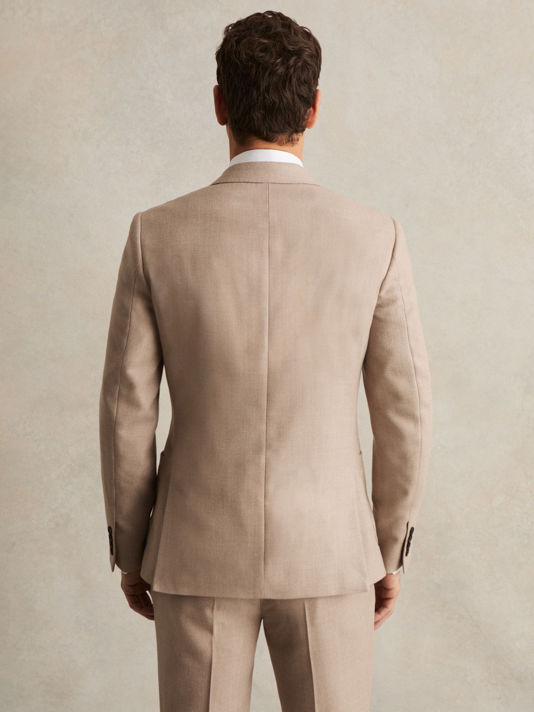 Slim-Fit Wool-Blend Double-Breasted Suit Blazer in Oatmeal Brown - Image 4 of 8