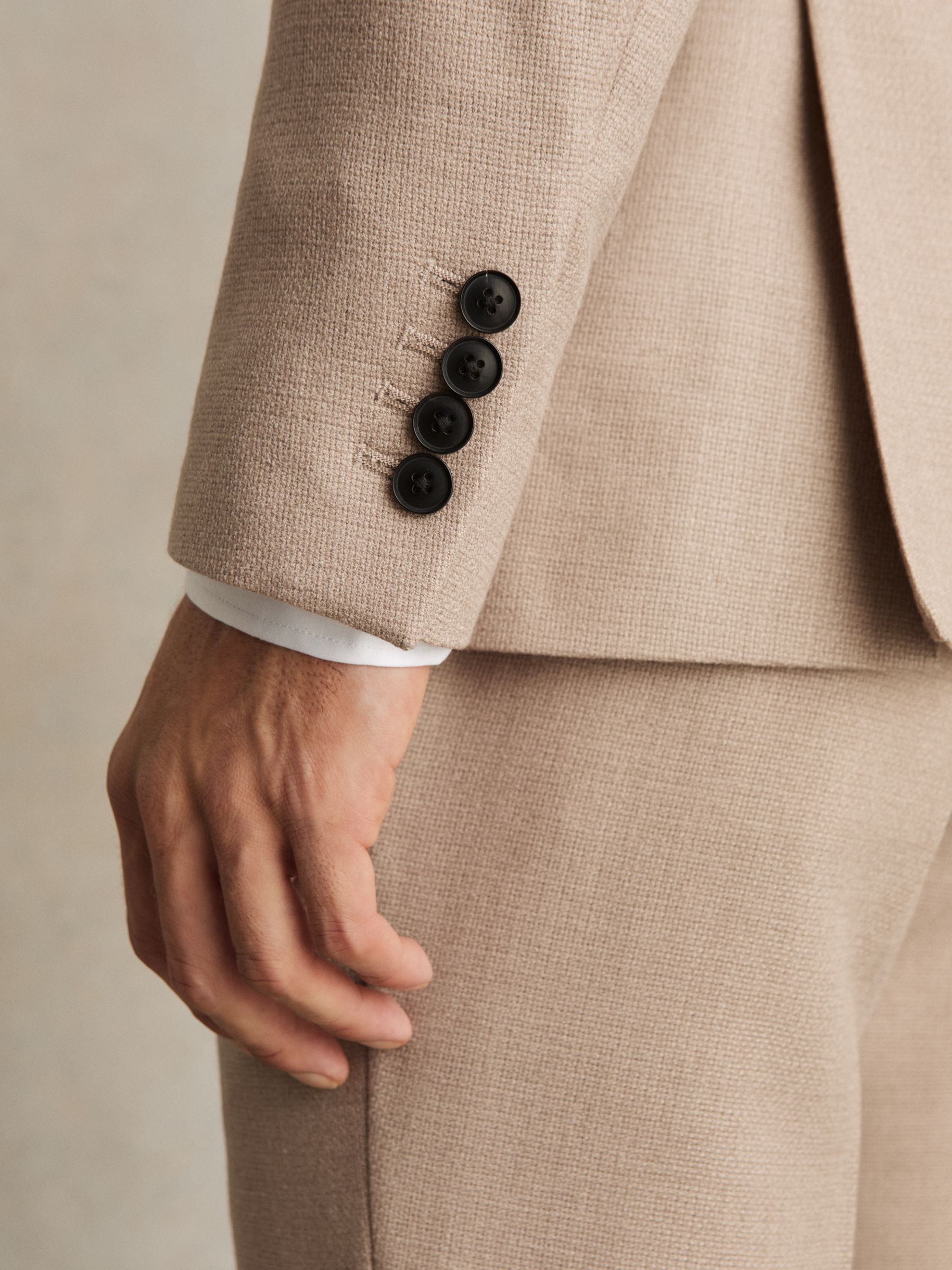 Slim-Fit Wool-Blend Double-Breasted Suit Blazer in Oatmeal Brown - Image 5 of 8