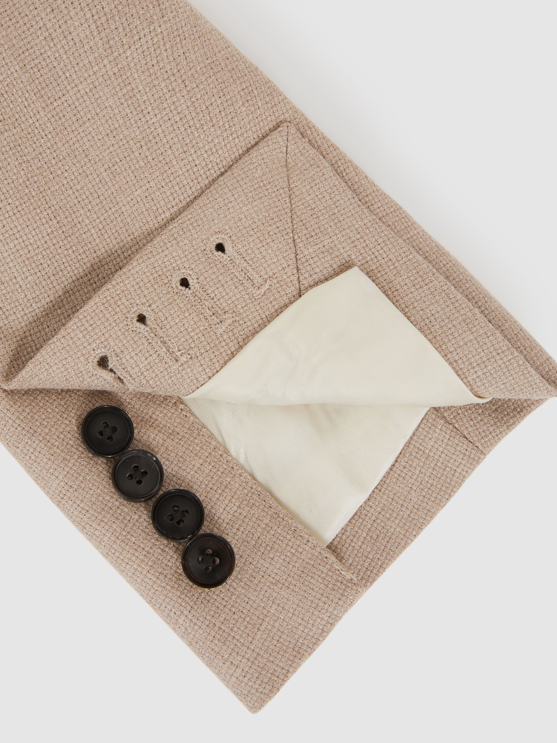 Slim-Fit Wool-Blend Double-Breasted Suit Blazer in Oatmeal Brown - Image 8 of 8
