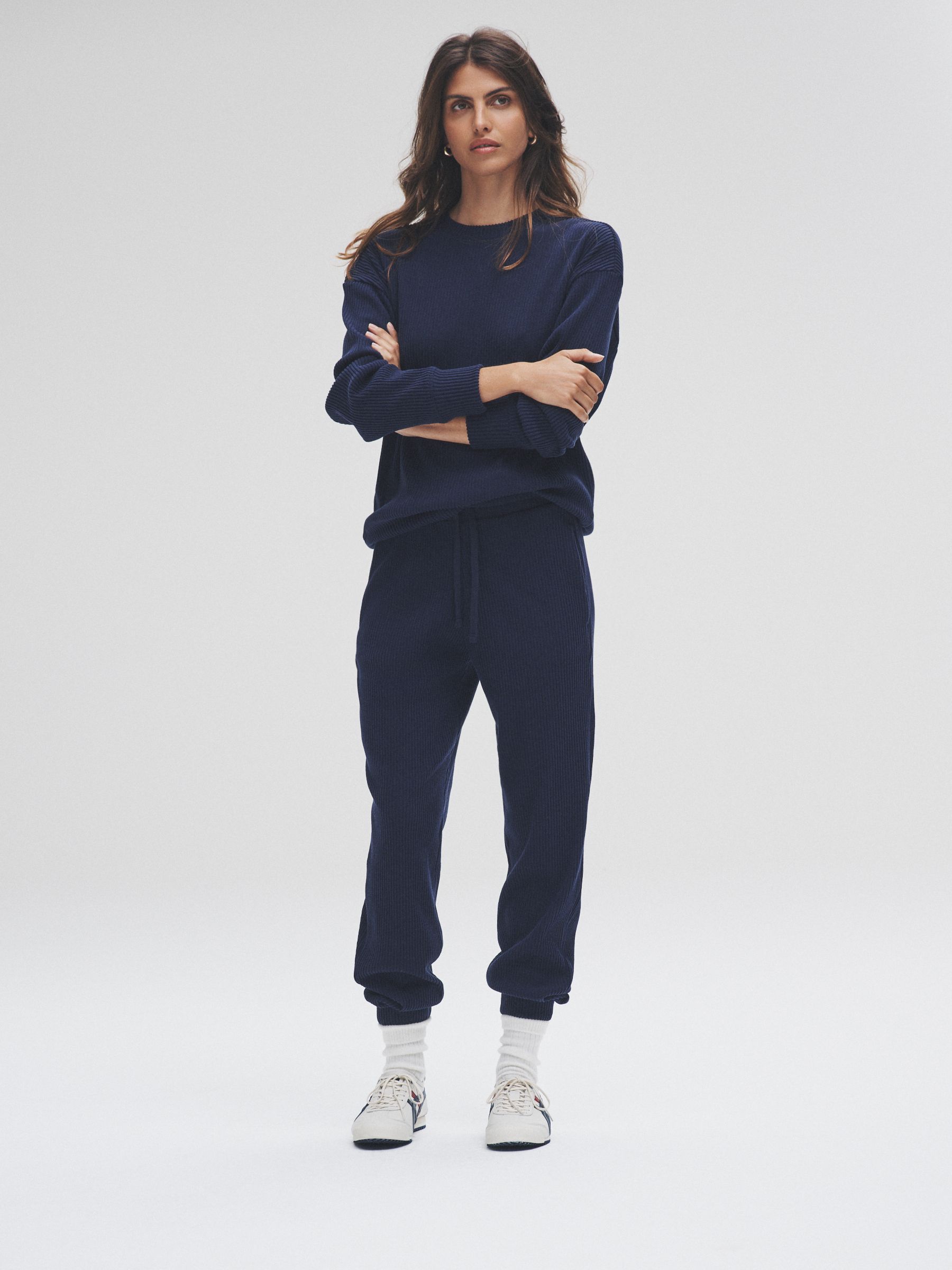 Navy - 2 Pack Soft Rib Crew Neck Sweatshirt and Cuffed Joggers Lounge Set - Image 1 of 13