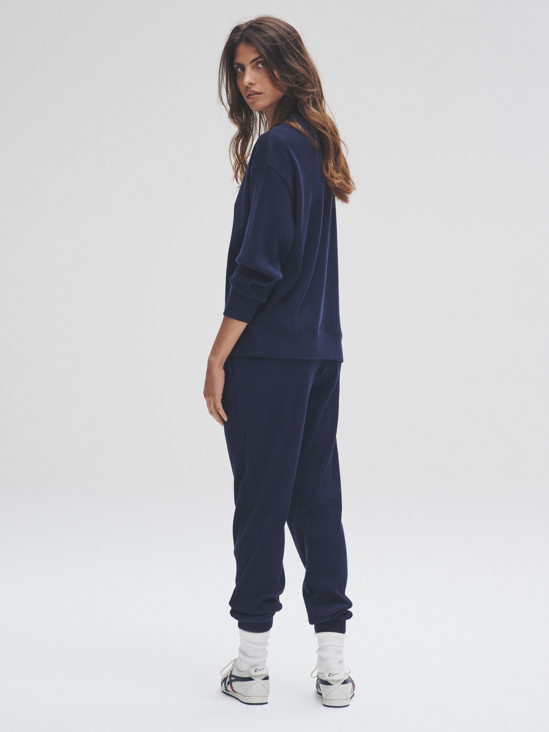 Navy - 2 Pack Soft Rib Crew Neck Sweatshirt and Cuffed Joggers Lounge Set - Image 3 of 13