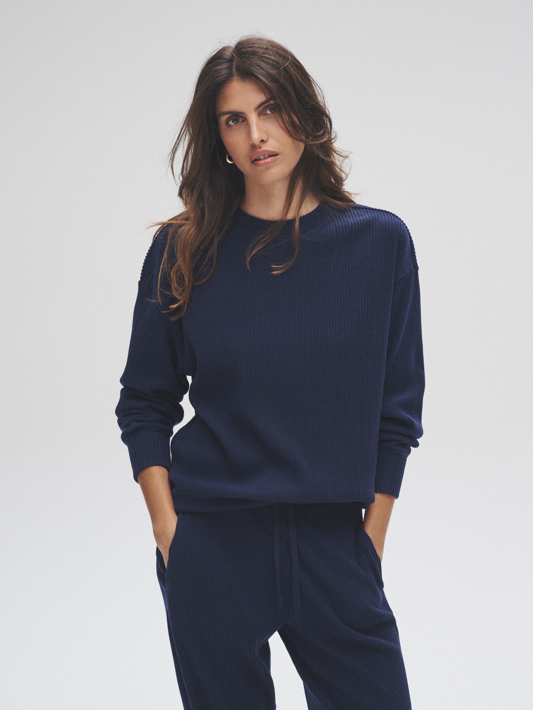 Navy - 2 Pack Soft Rib Crew Neck Sweatshirt and Cuffed Joggers Lounge Set - Image 7 of 13