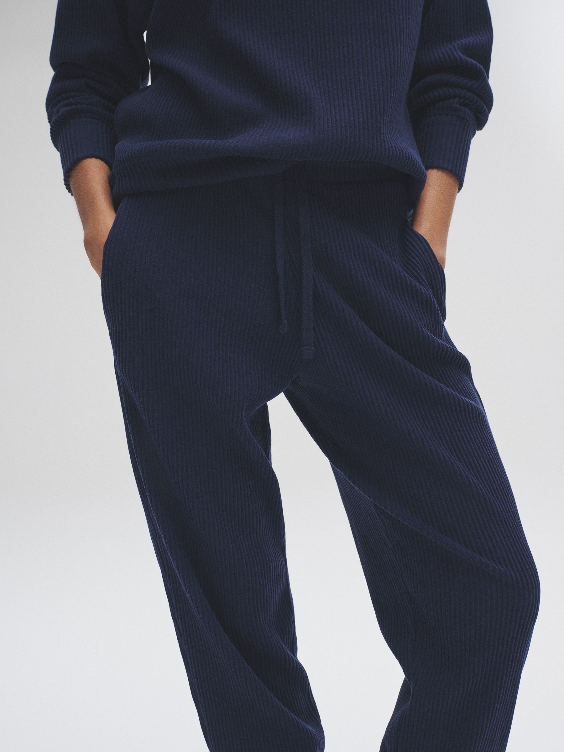 Navy - 2 Pack Soft Rib Crew Neck Sweatshirt and Cuffed Joggers Lounge Set - Image 9 of 13