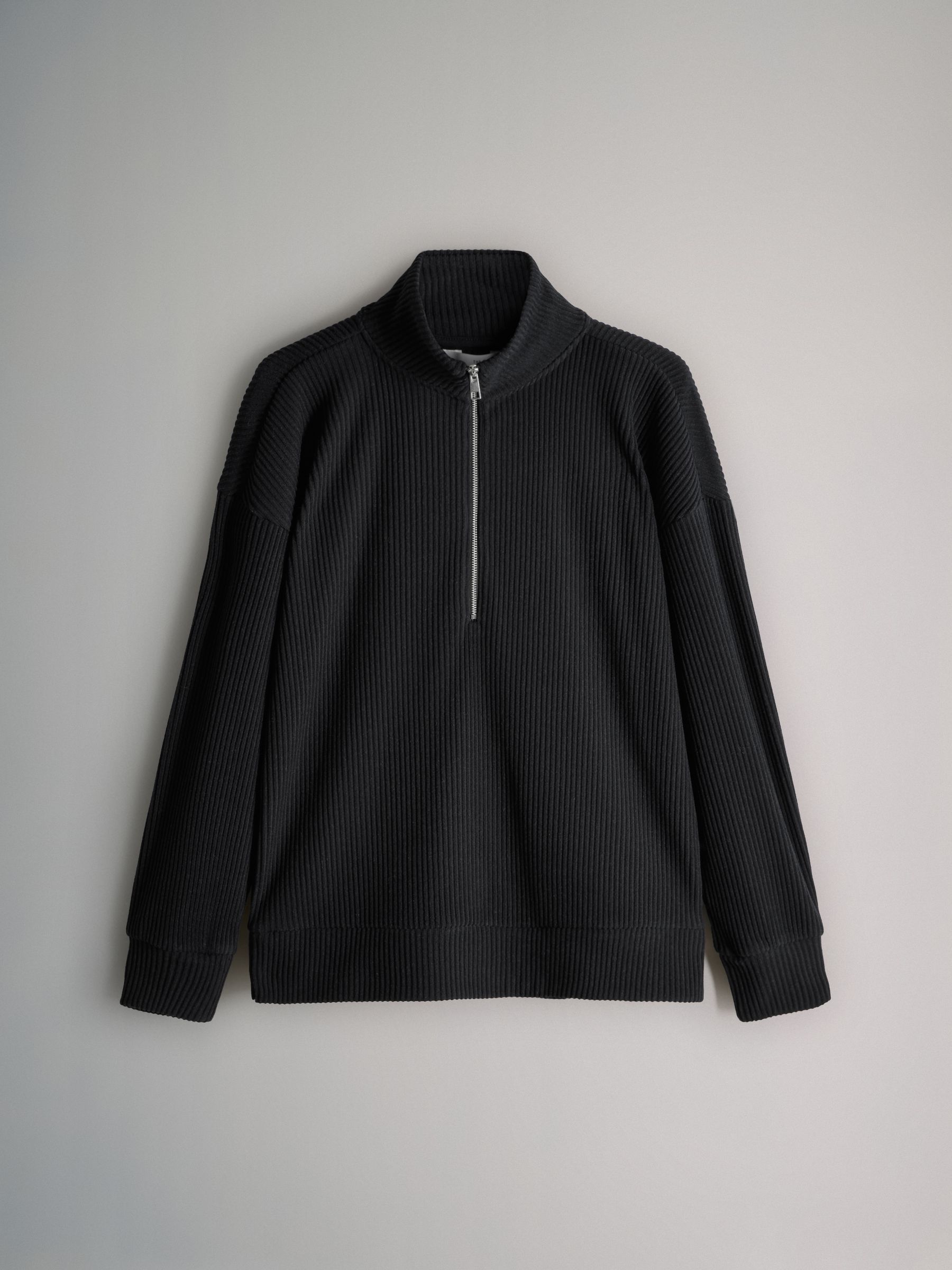 Black - Soft Touch Rib Funnel Neck Sweatshirt/Wide Leg Joggers Coord - Image 2 of 5