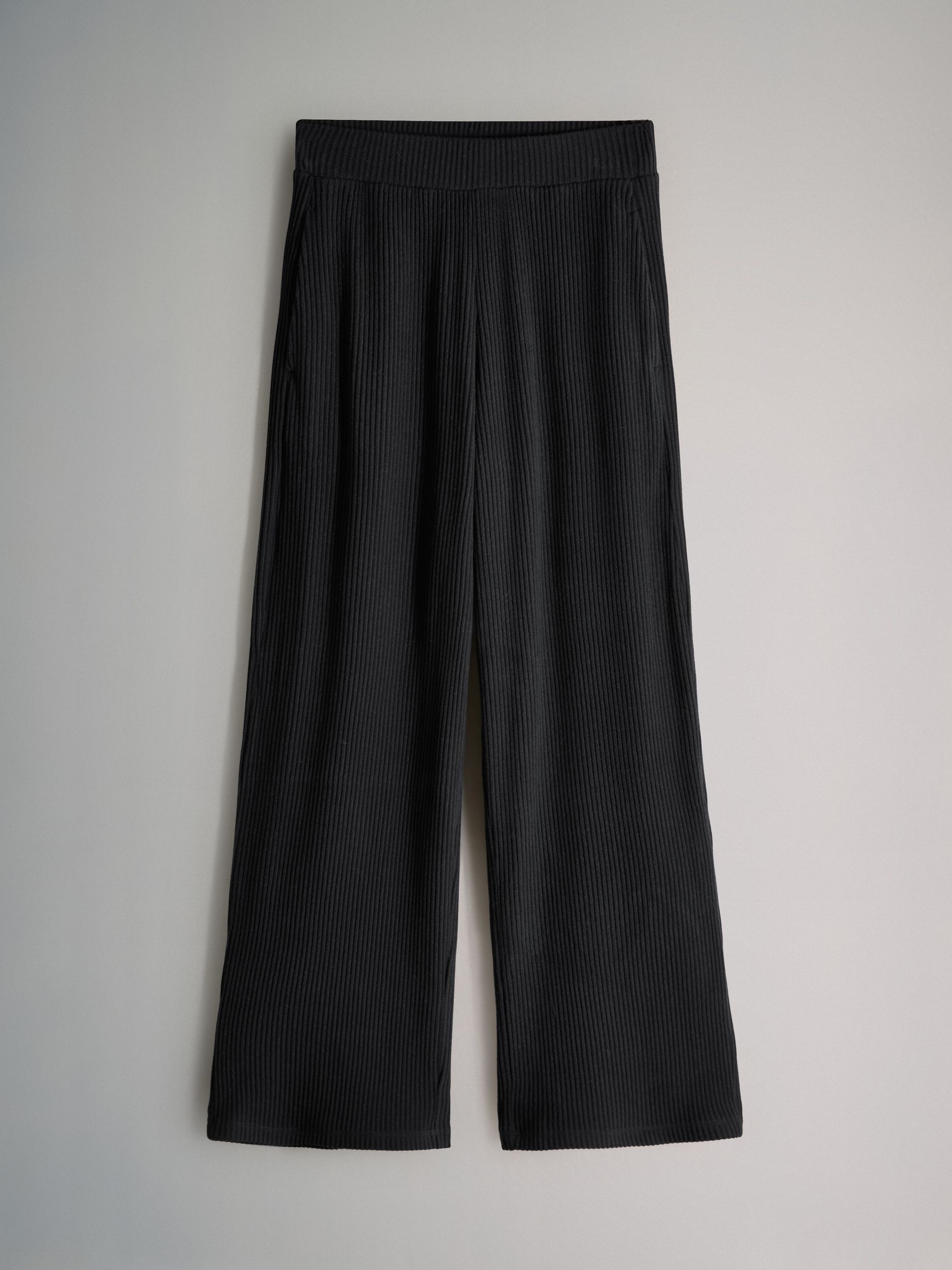 Black - Soft Touch Rib Funnel Neck Sweatshirt/Wide Leg Joggers Coord - Image 3 of 5