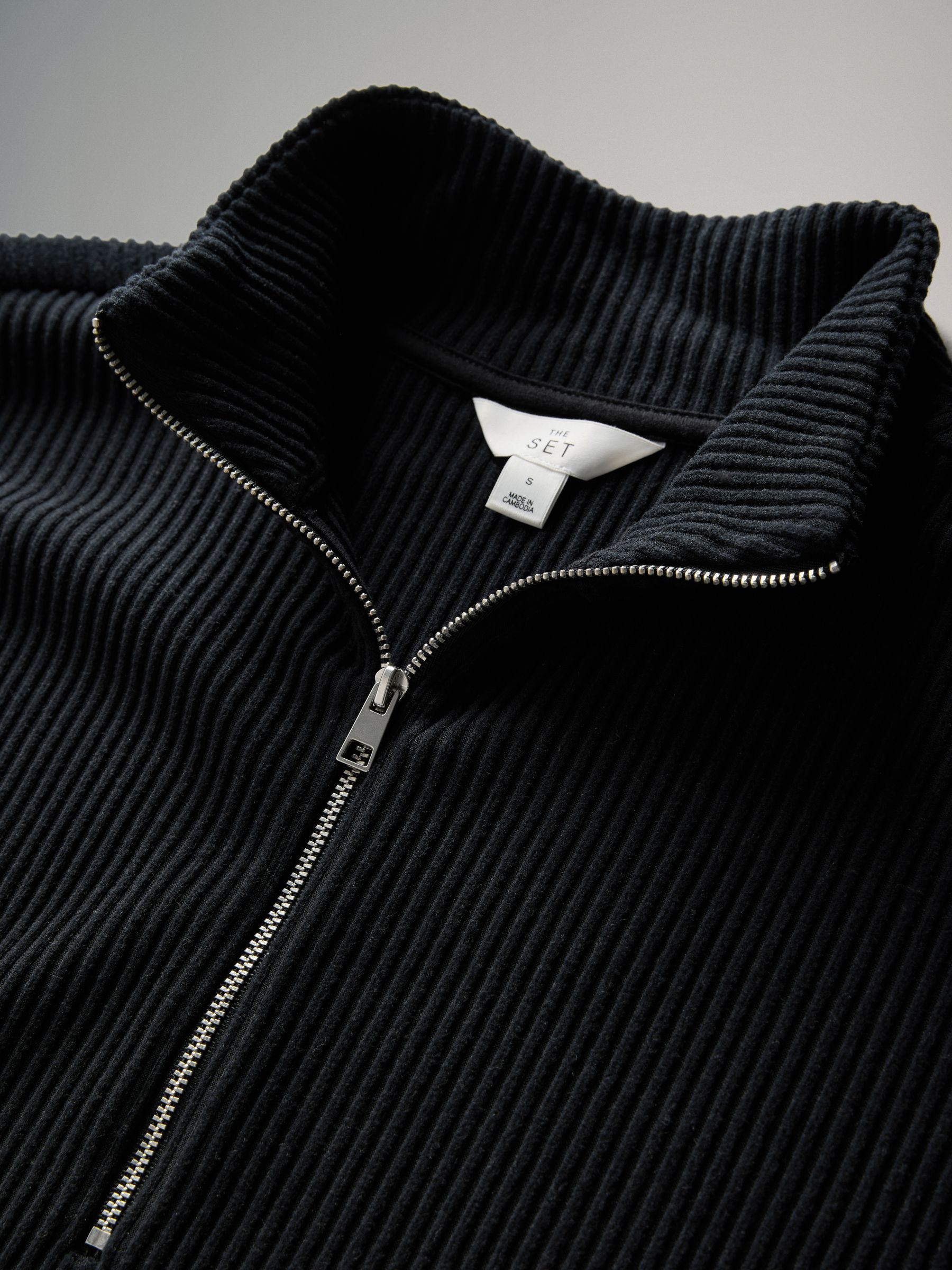 Black - Soft Touch Rib Funnel Neck Sweatshirt/Wide Leg Joggers Coord - Image 4 of 5