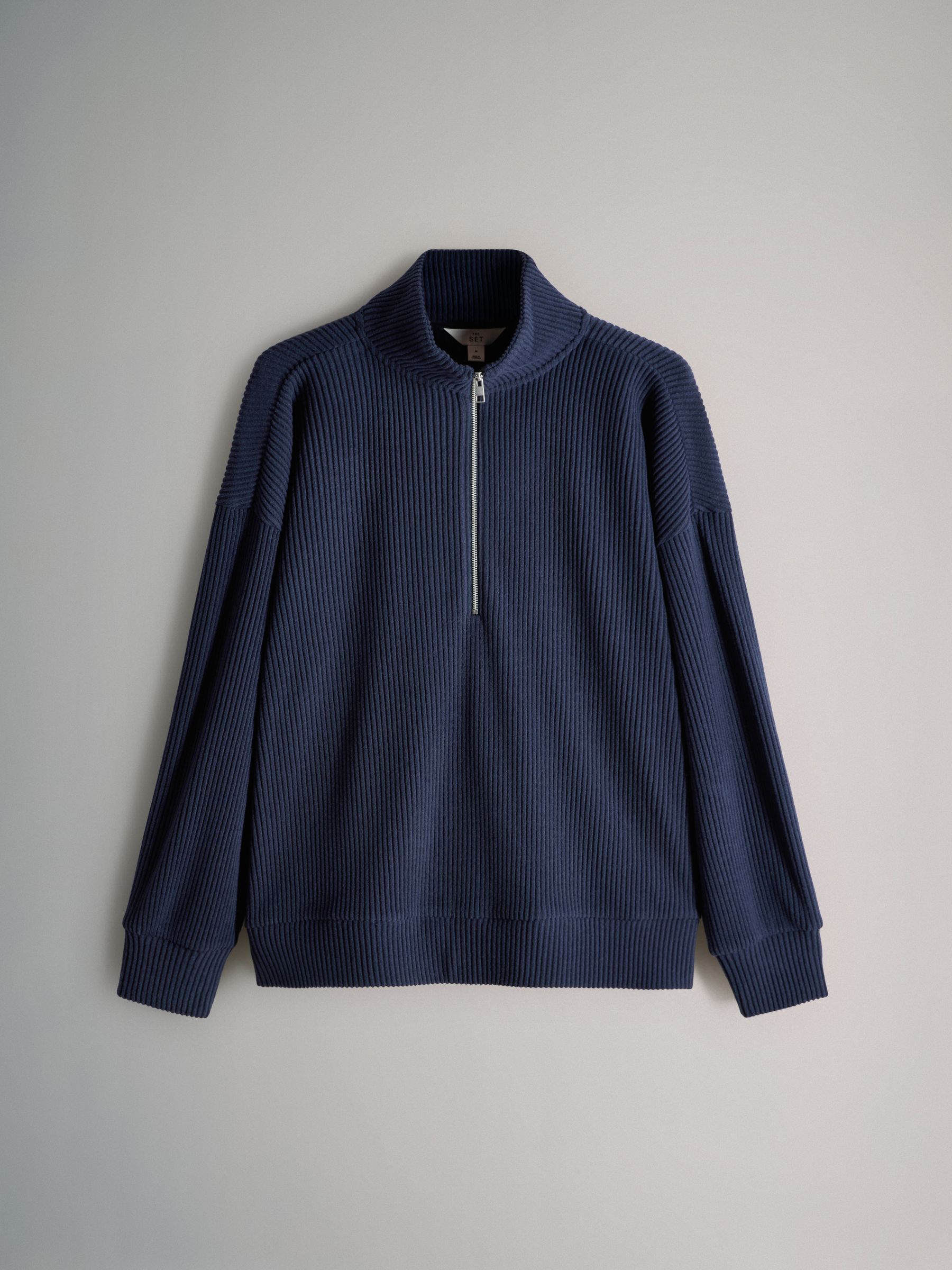 Navy - Soft Touch Rib Funnel Neck Sweatshirt/Wide Leg Joggers Coord - Image 8 of 11