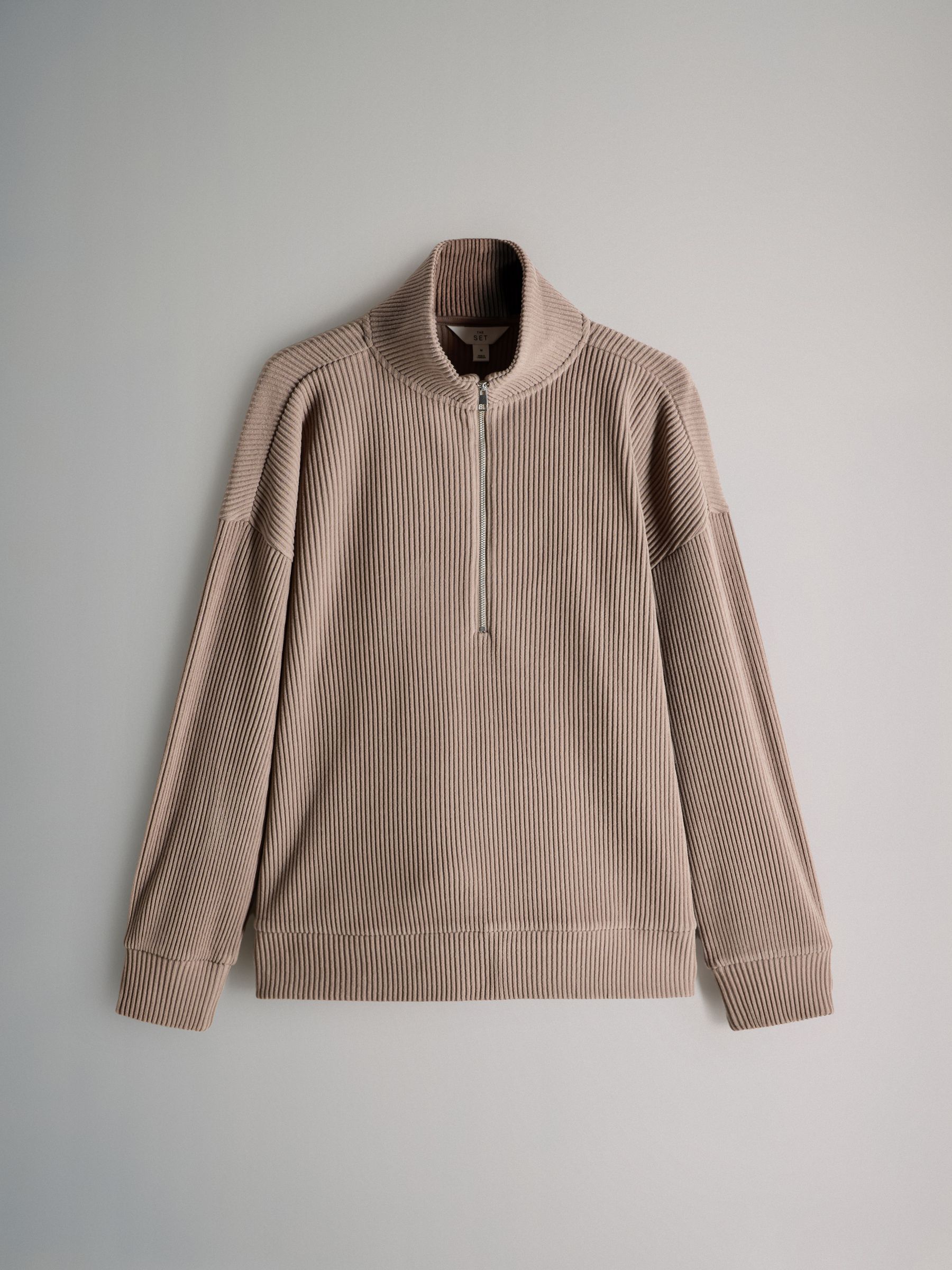 Neutral - Soft Touch Rib Funnel Neck Sweatshirt/Wide Leg Joggers Coord - Image 2 of 5