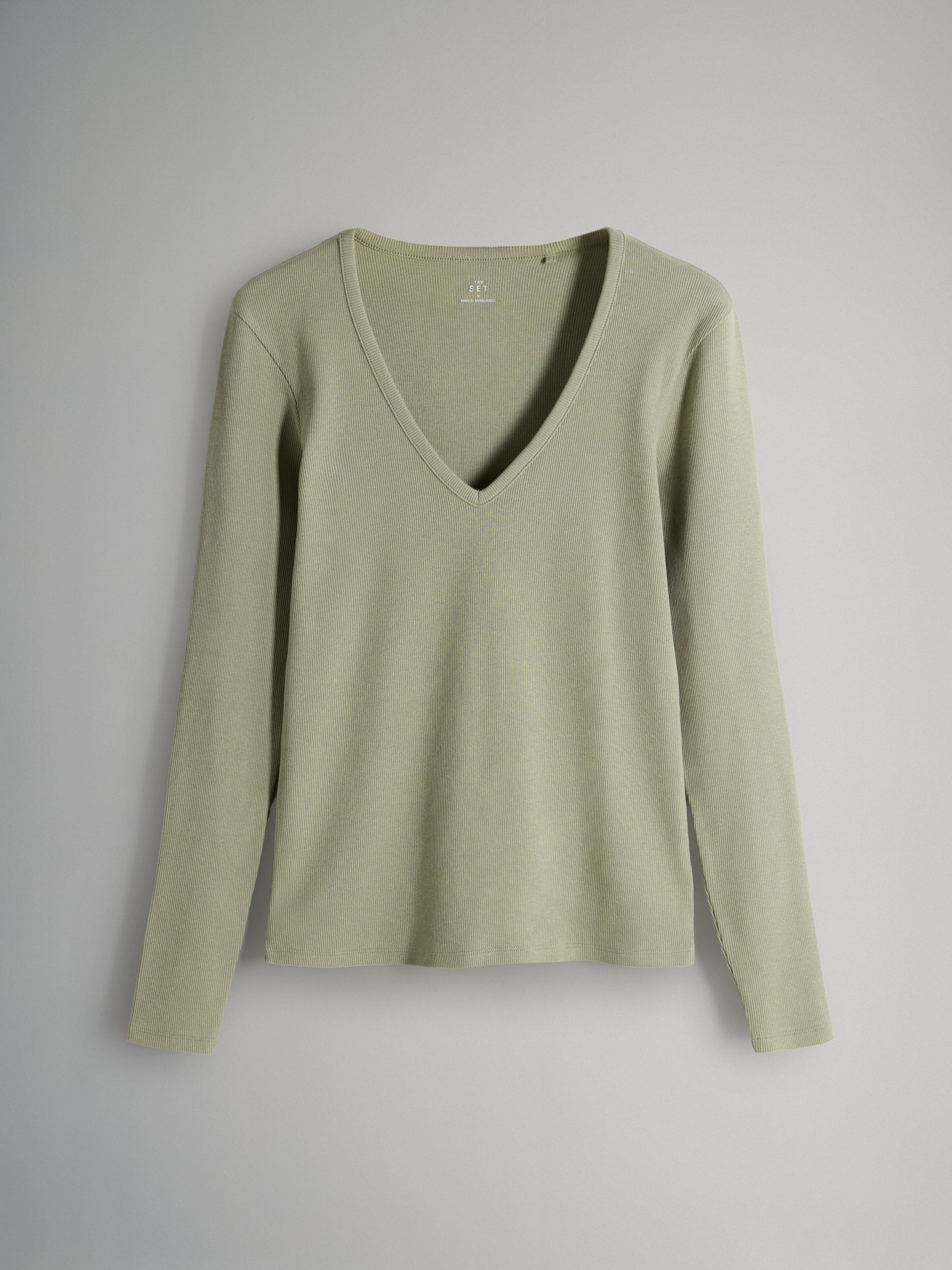 Black/ Light Khaki/ Cream/ Stripe/ Brown - 5 Pack V Neck Long Sleeve Ribbed T-Shirts - Image 4 of 8