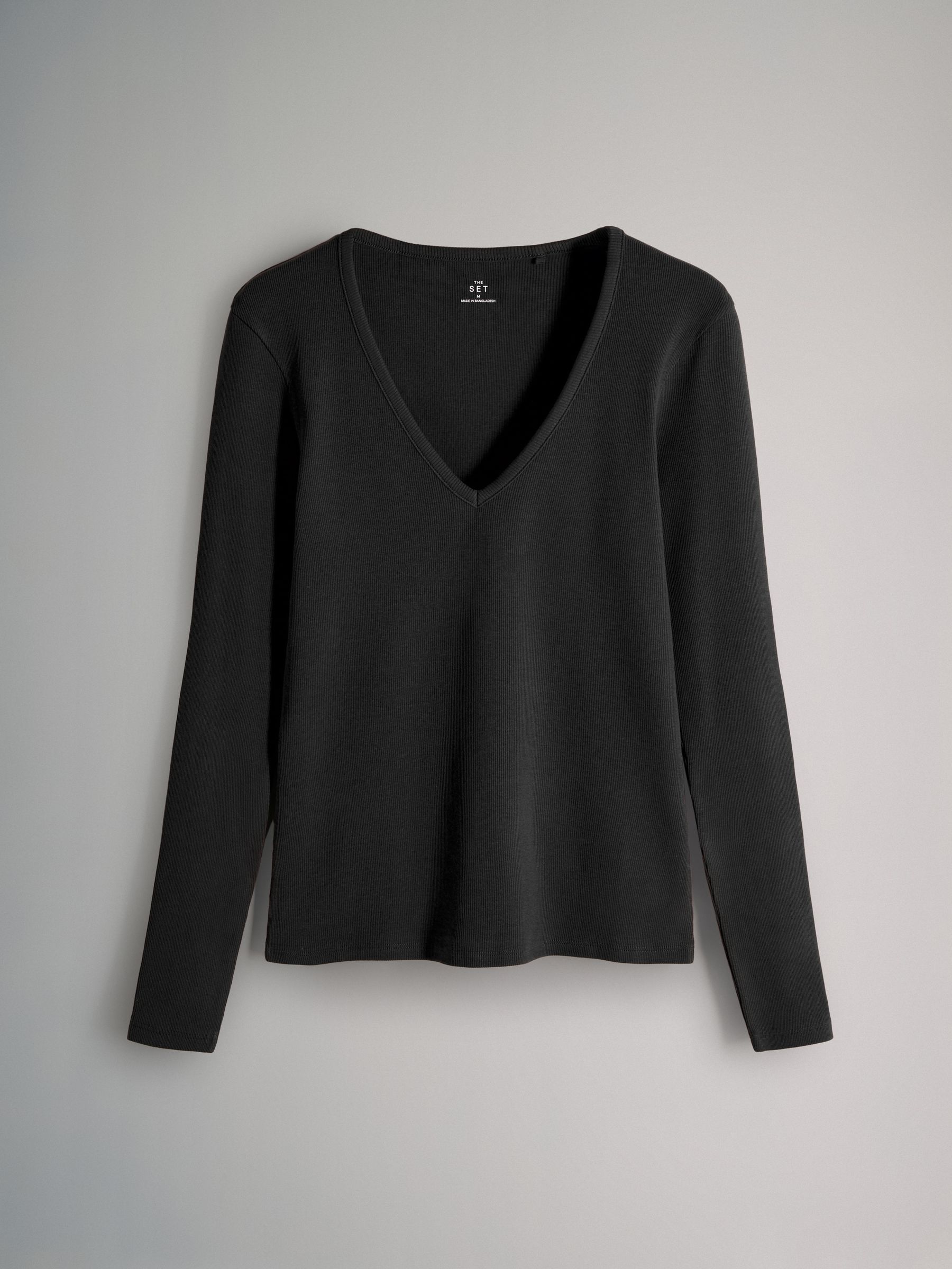 Black/ Light Khaki/ Cream/ Stripe/ Brown - 5 Pack V Neck Long Sleeve Ribbed T-Shirts - Image 5 of 8
