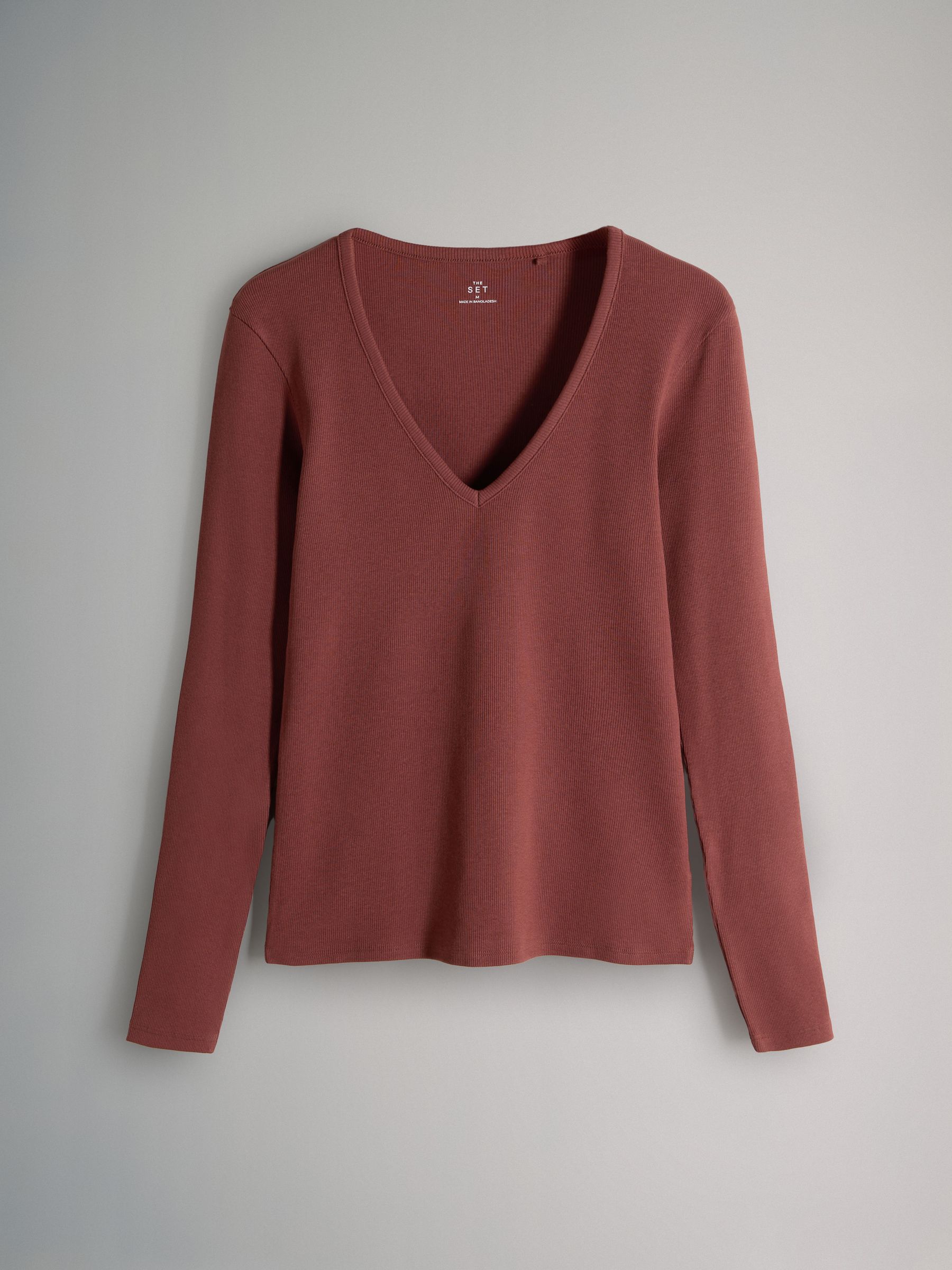 Black/ Light Khaki/ Cream/ Stripe/ Brown - 5 Pack V Neck Long Sleeve Ribbed T-Shirts - Image 6 of 8