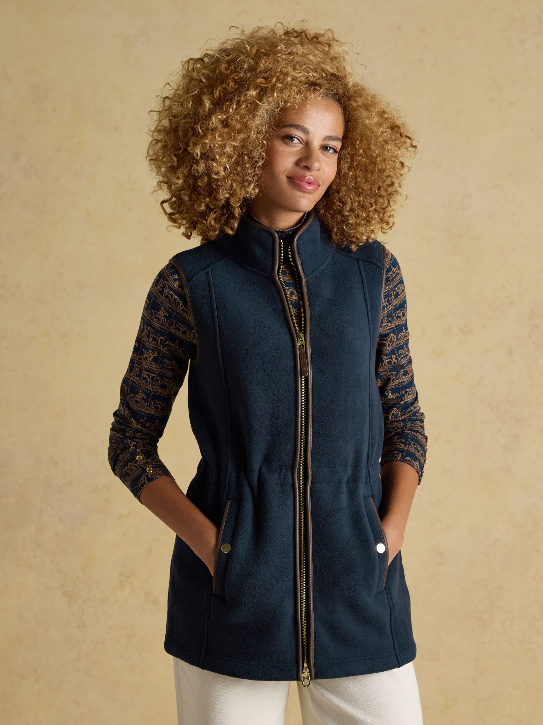 Heritage Navy Blue Longline Fleece Gilet Joules