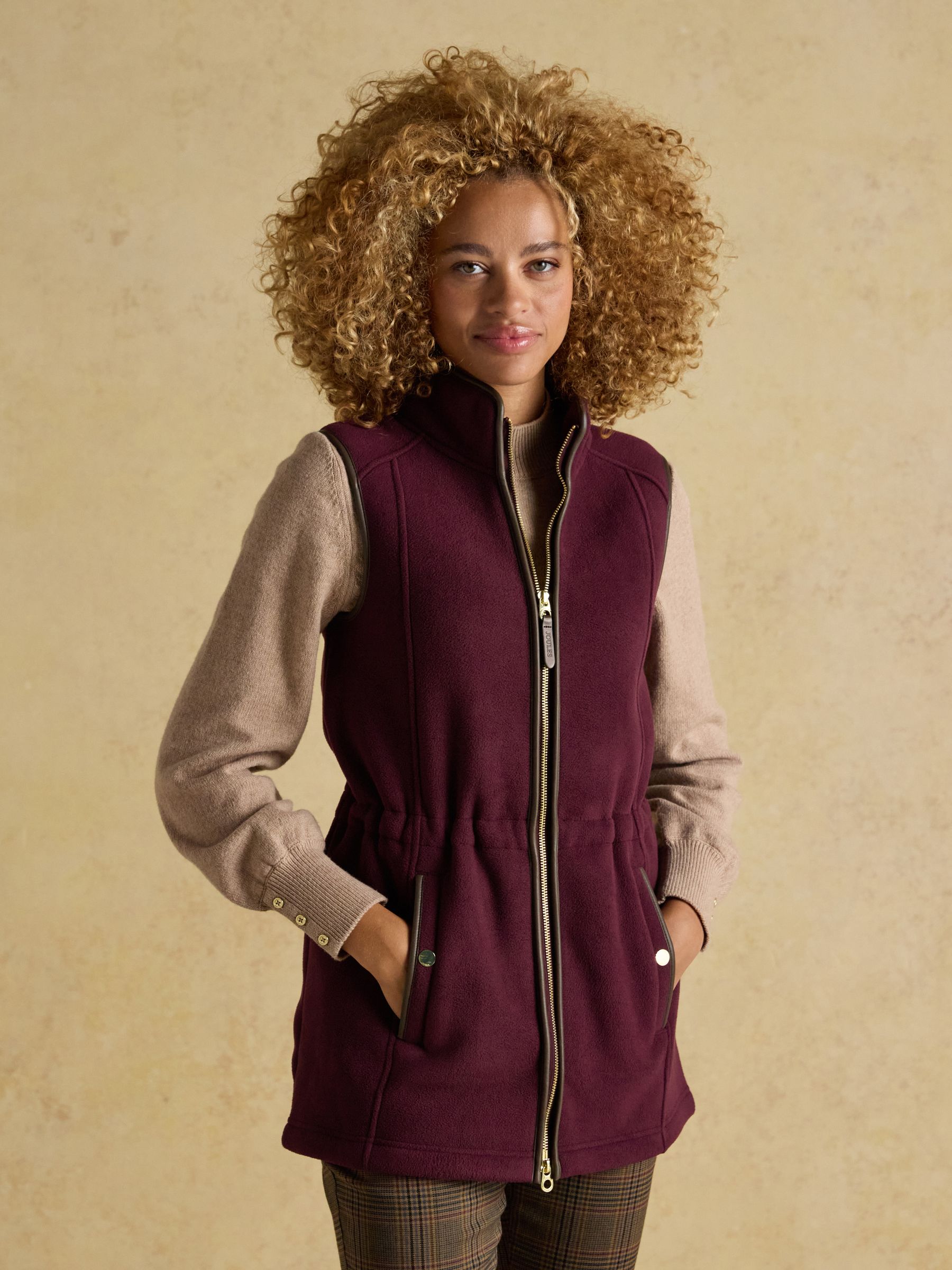 Heritage Burgundy Red Longline Fleece Gilet Joules