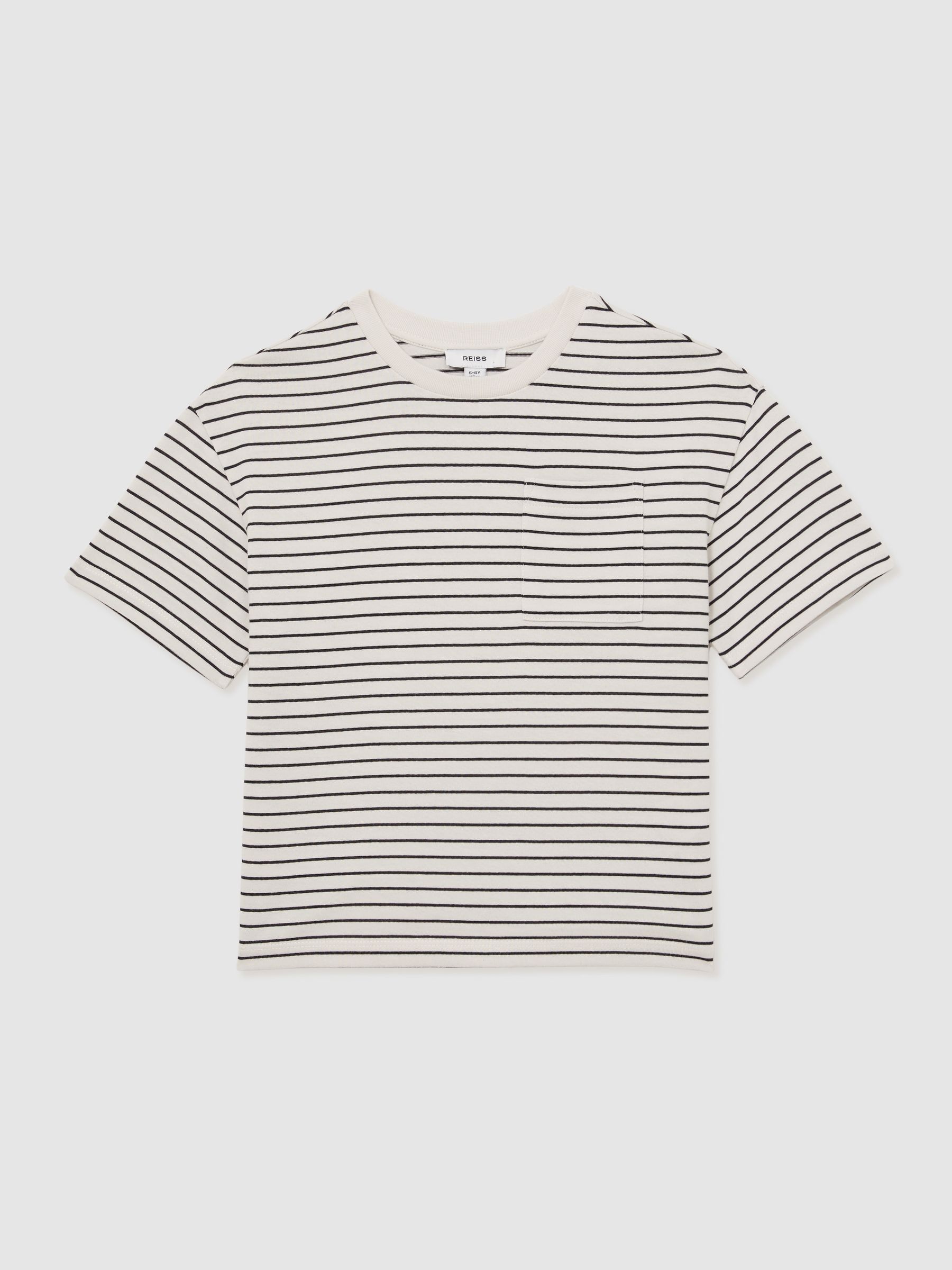 13-14 yrs Cotton-Blend Stripe T-Shirt in White/Navy - Image 1 of 4