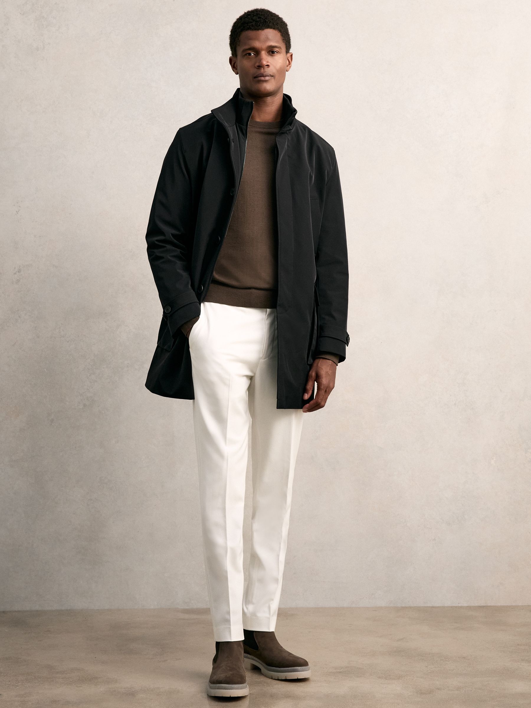 Hybrid Removable-Gilet Overcoat in Black - Image 1 of 7