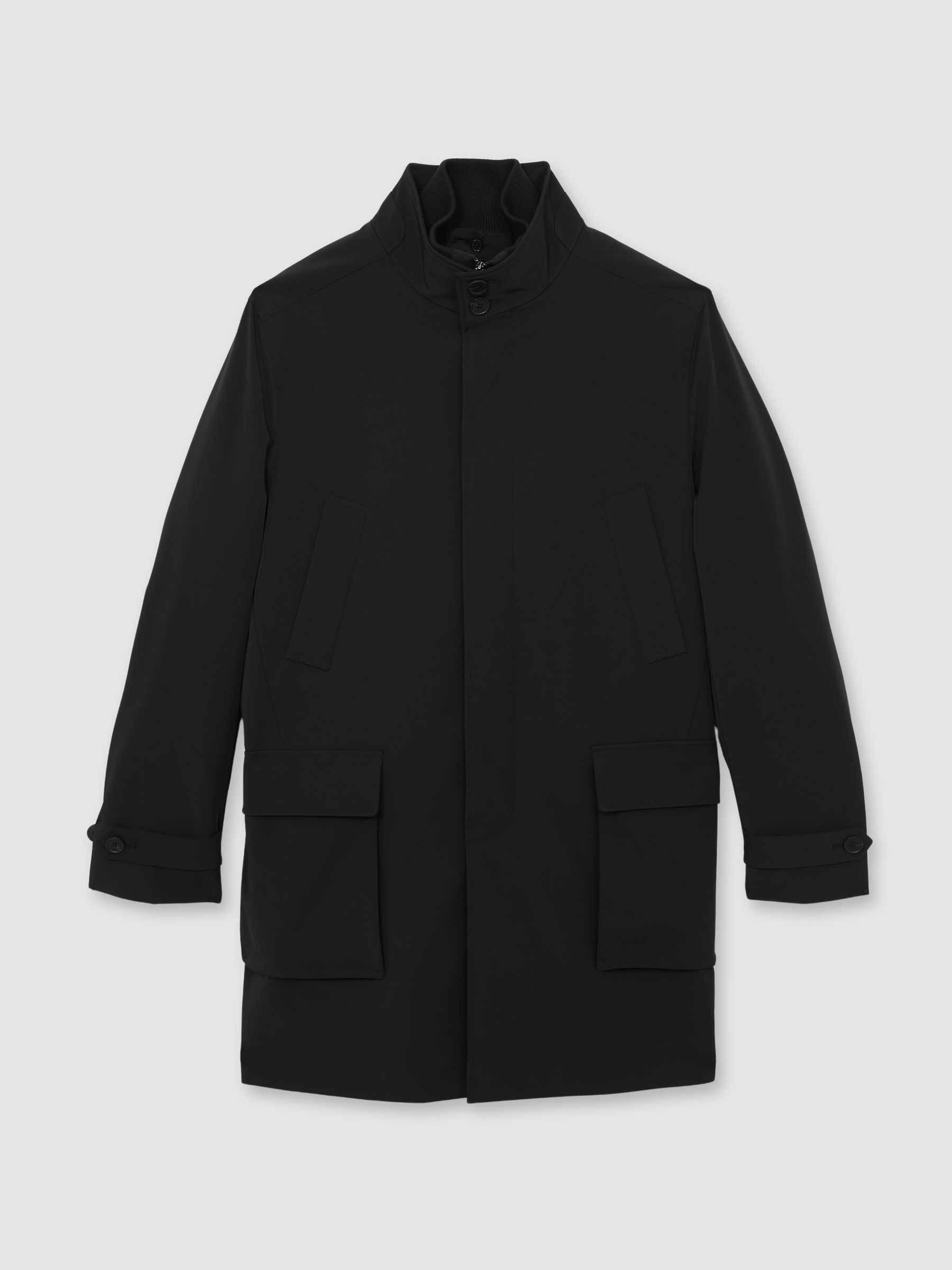 Hybrid Removable-Gilet Overcoat in Black - Image 2 of 7
