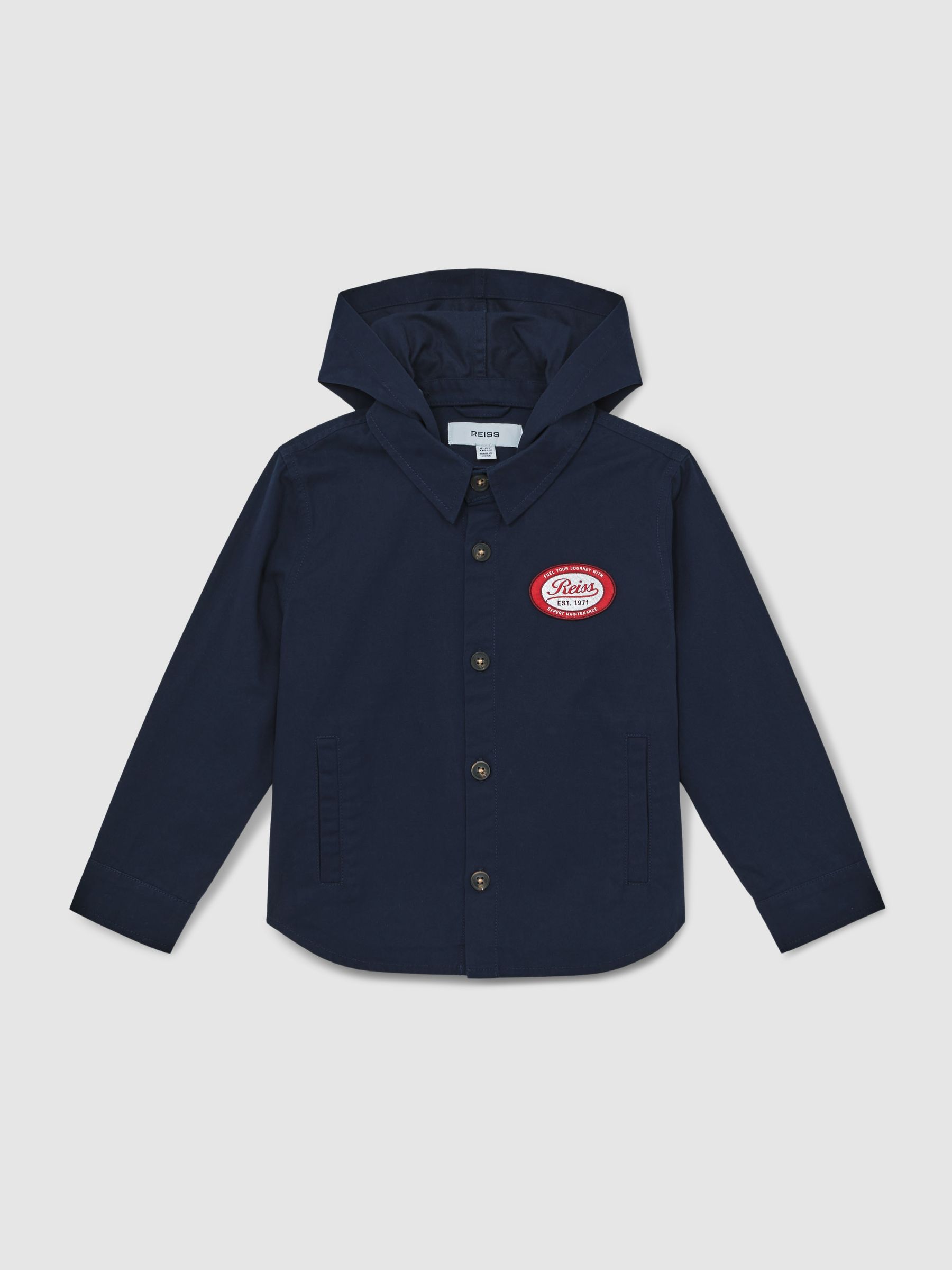 Cotton Removable-Hood Motor Cars Jacket in Navy - Image 1 of 5