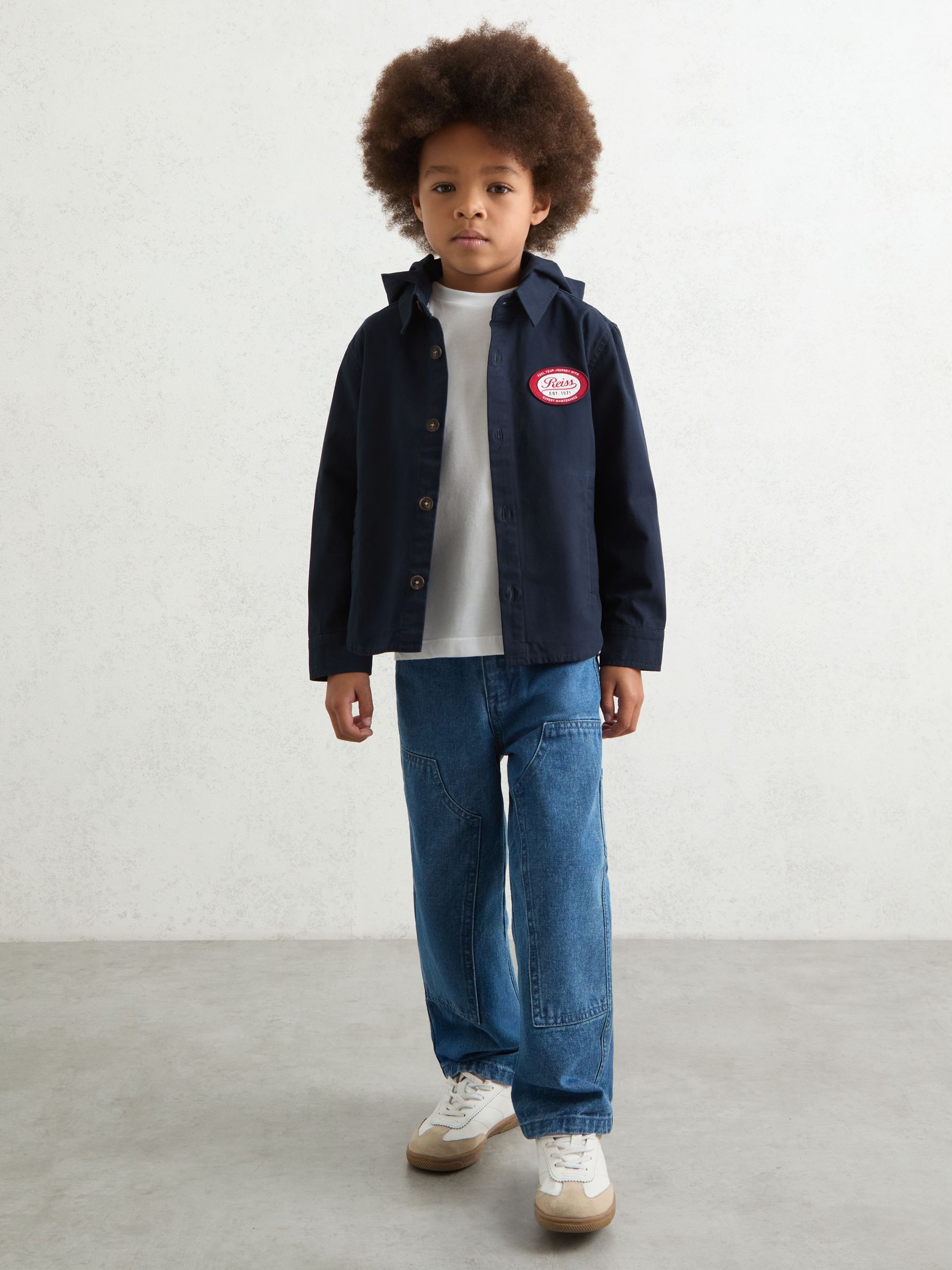Cotton Removable-Hood Motor Cars Jacket in Navy - Image 3 of 5