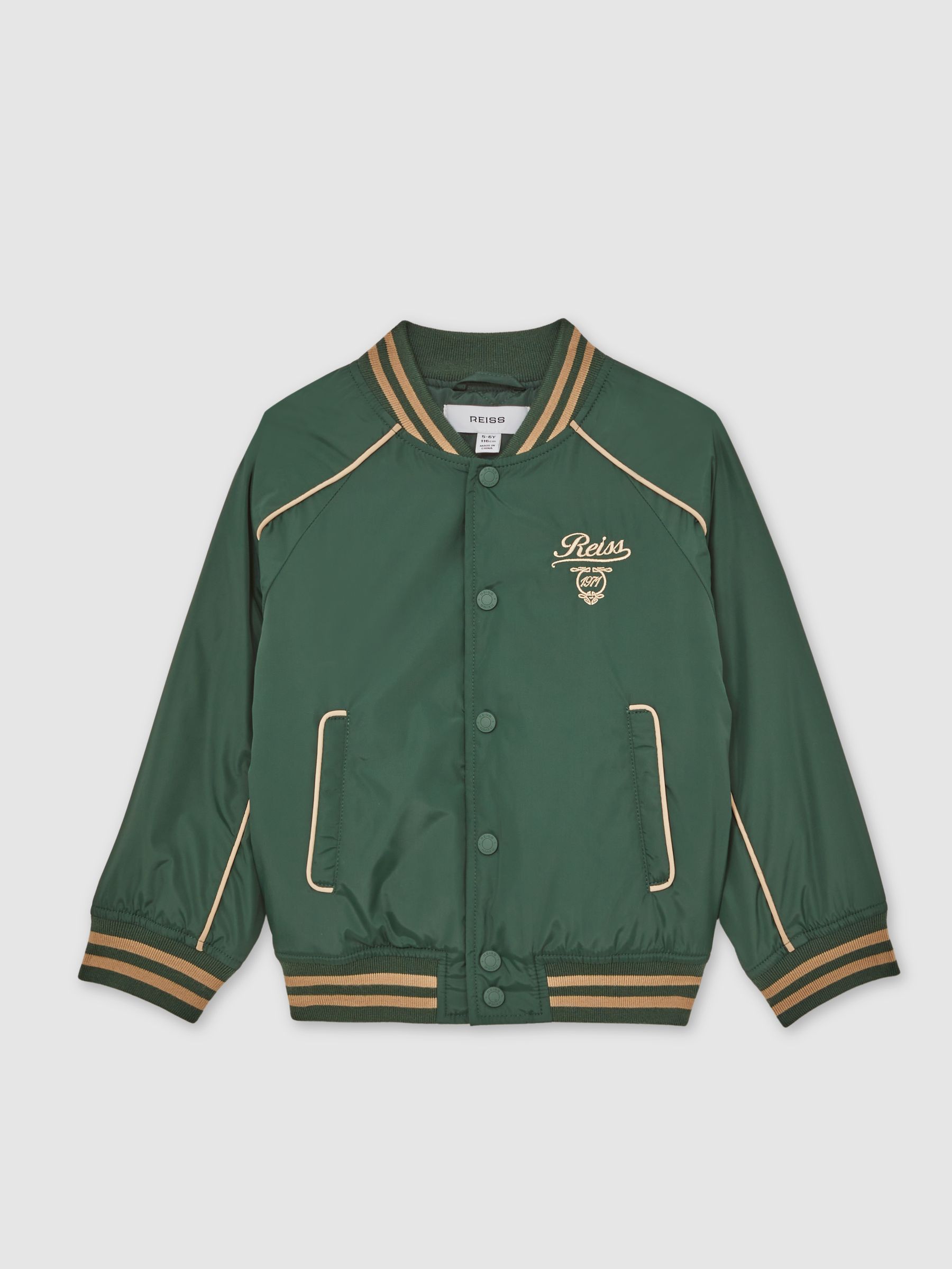 13-14 yrs Motor Cars Embroidered Bomber Jacket in Forest Green/Off White - Image 1 of 4