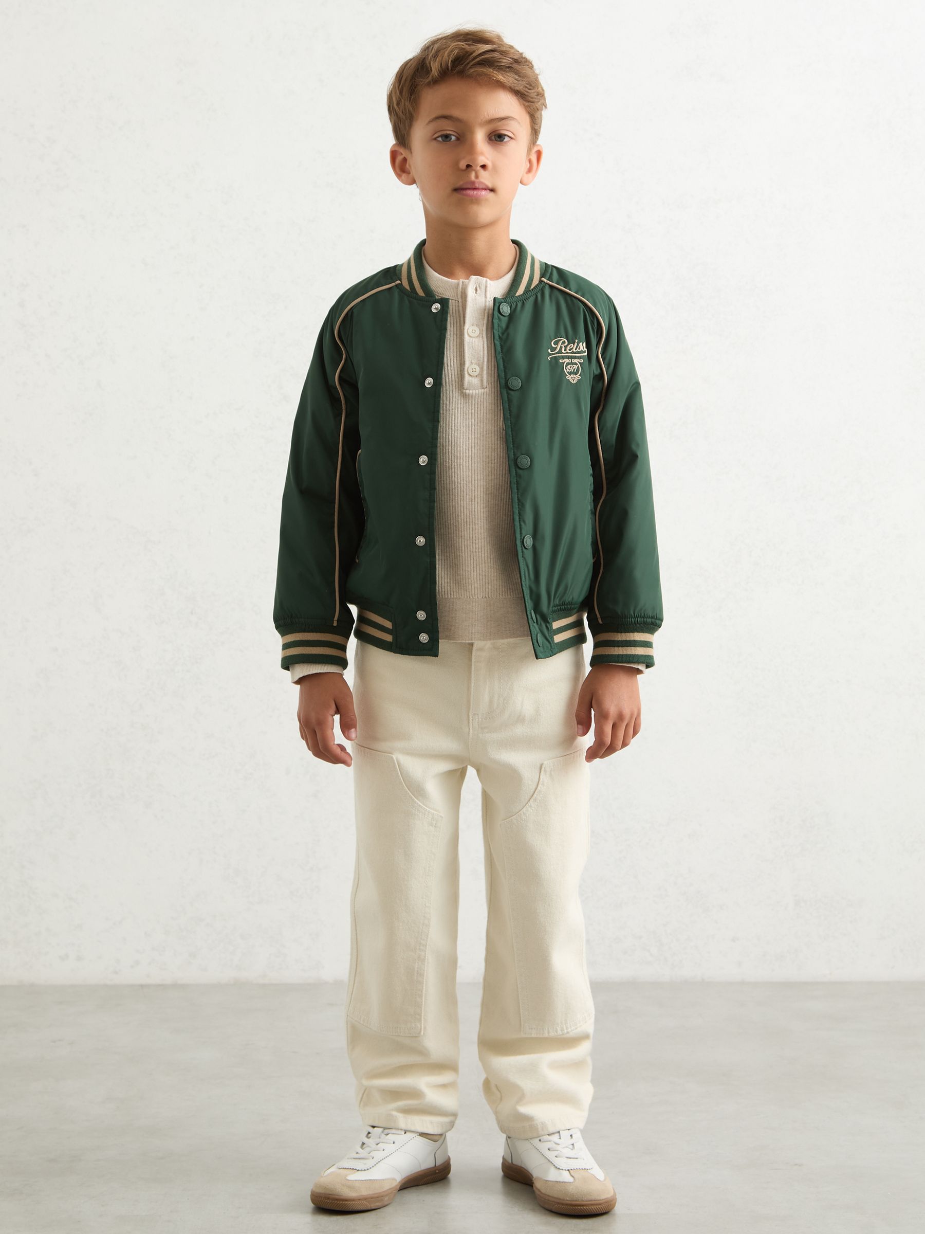 13-14 yrs Motor Cars Embroidered Bomber Jacket in Forest Green/Off White - Image 3 of 4