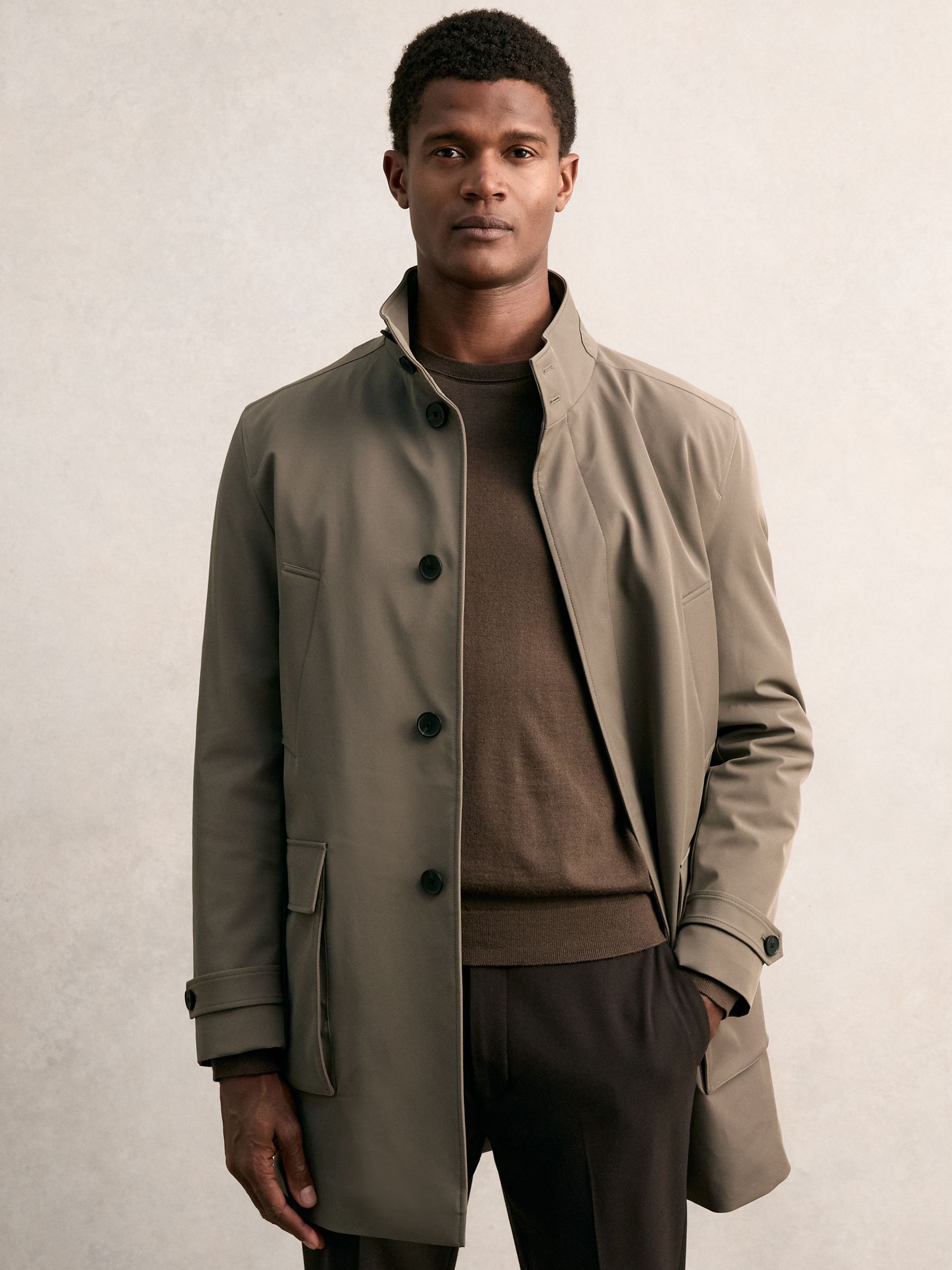 Hybrid Removable-Gilet Overcoat in Mushroom Brown - Image 1 of 7