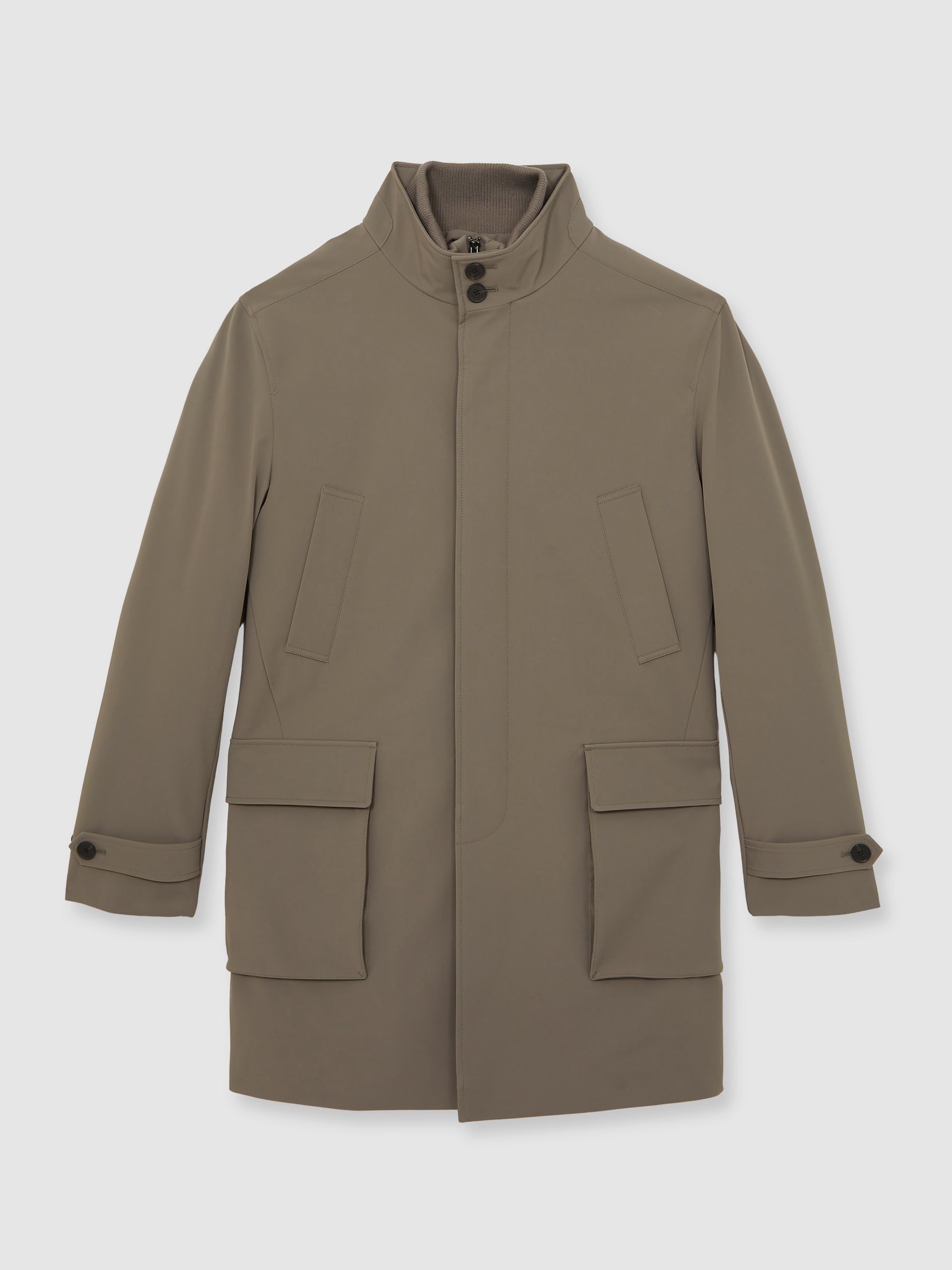 Hybrid Removable-Gilet Overcoat in Mushroom Brown - Image 2 of 7
