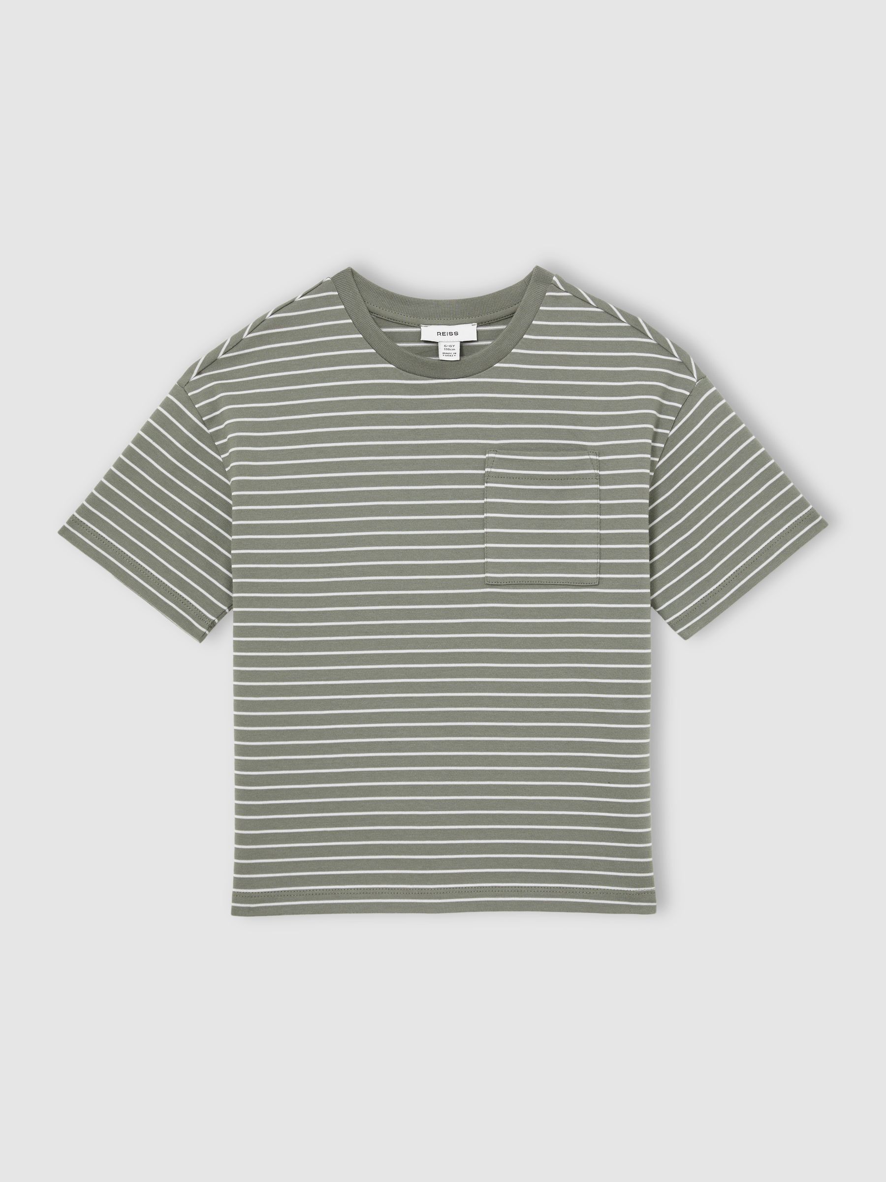 13-14 yrs Cotton-Blend Stripe T-Shirt in Sage/White - Image 1 of 4 13-14 yrs Cotton-Blend Stripe T-Shirt in Sage/White - Image 1 of 4