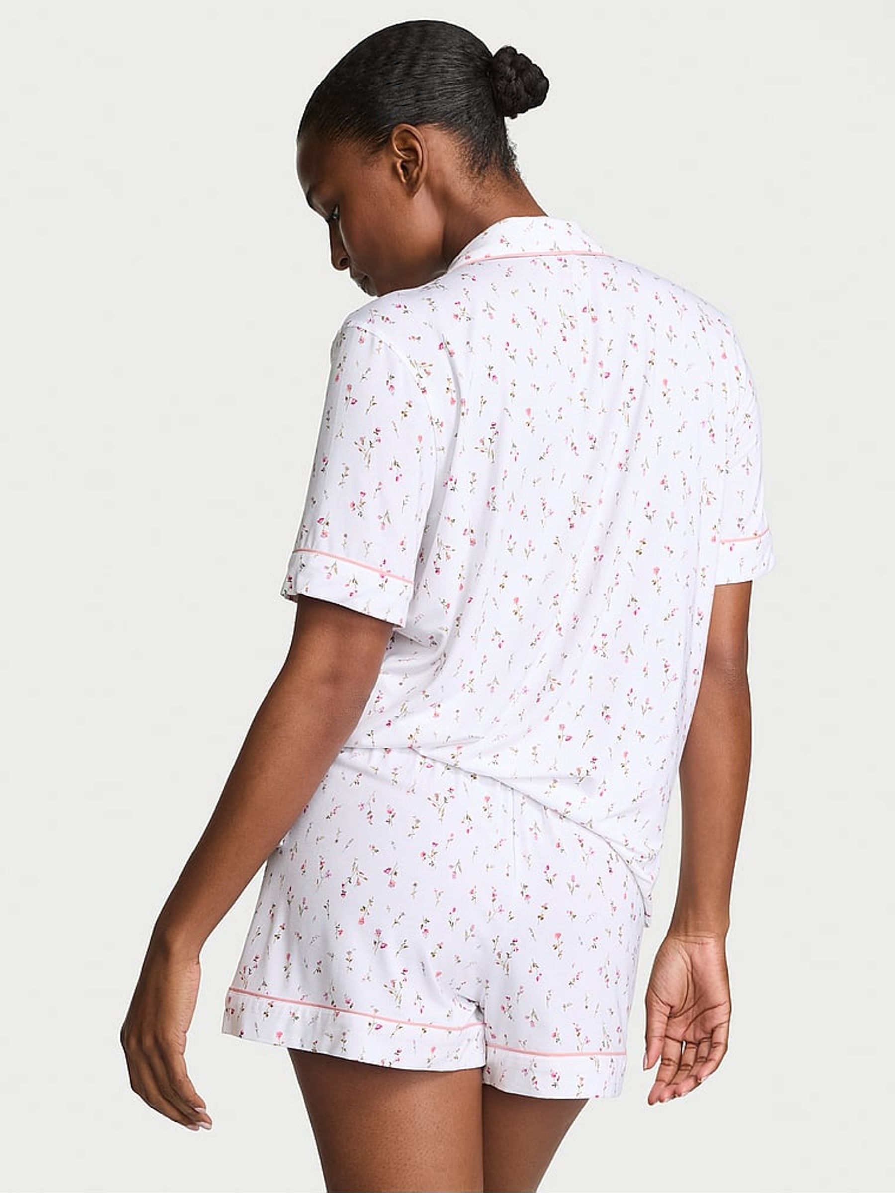 White & Pink Ditsy Floral Modal Short Pyjama Set - Image 2 of 3