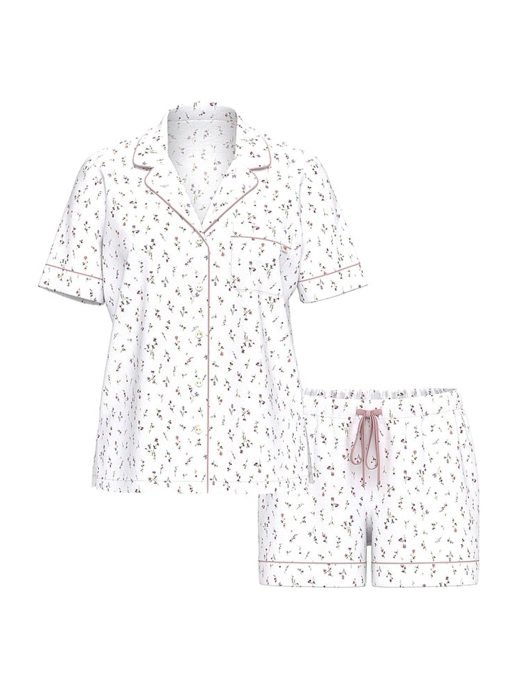 White & Pink Ditsy Floral Modal Short Pyjama Set - Image 3 of 3